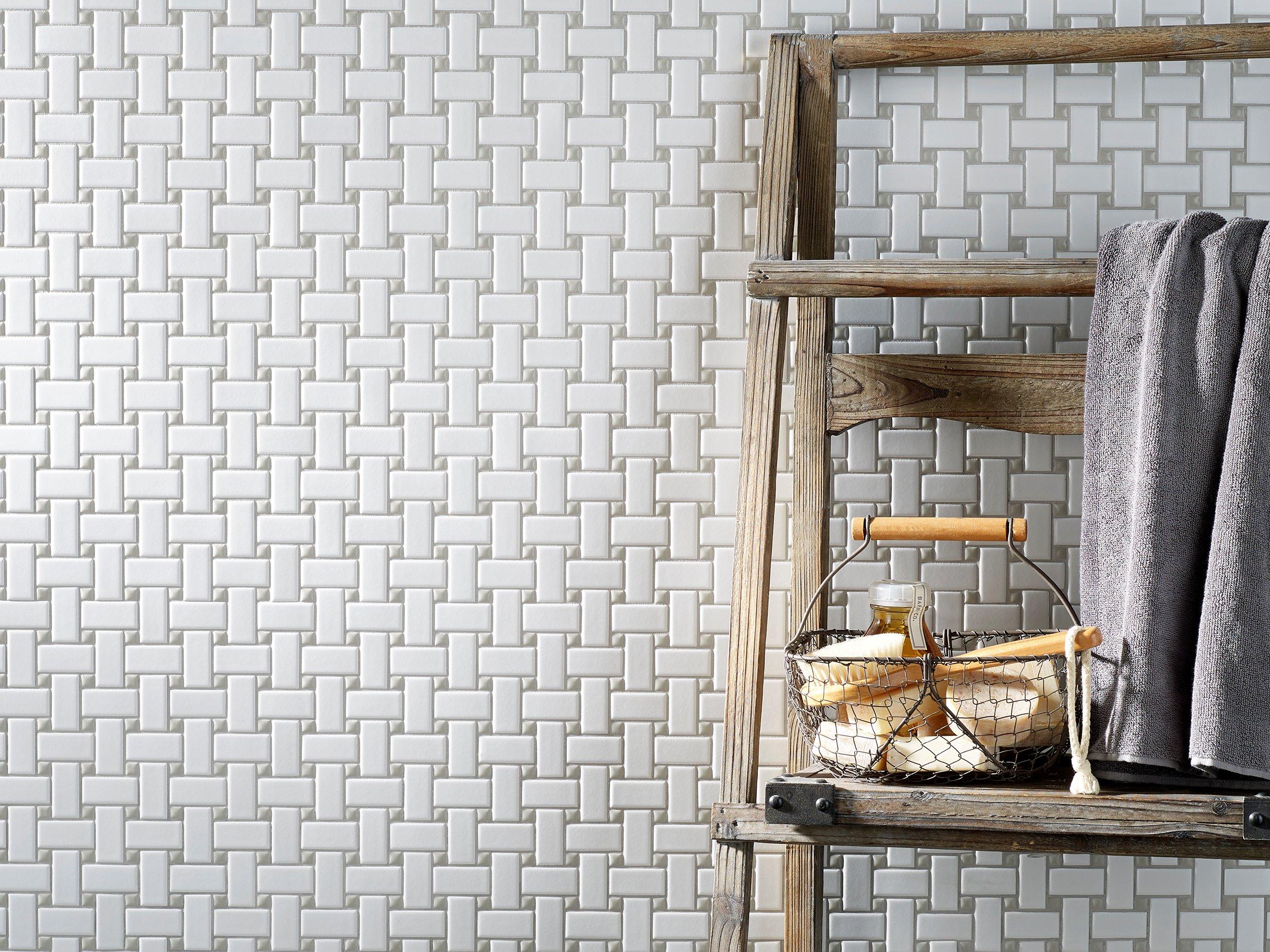 Gray And White Basket Weave Porcelain Mosaic Floor And Decor