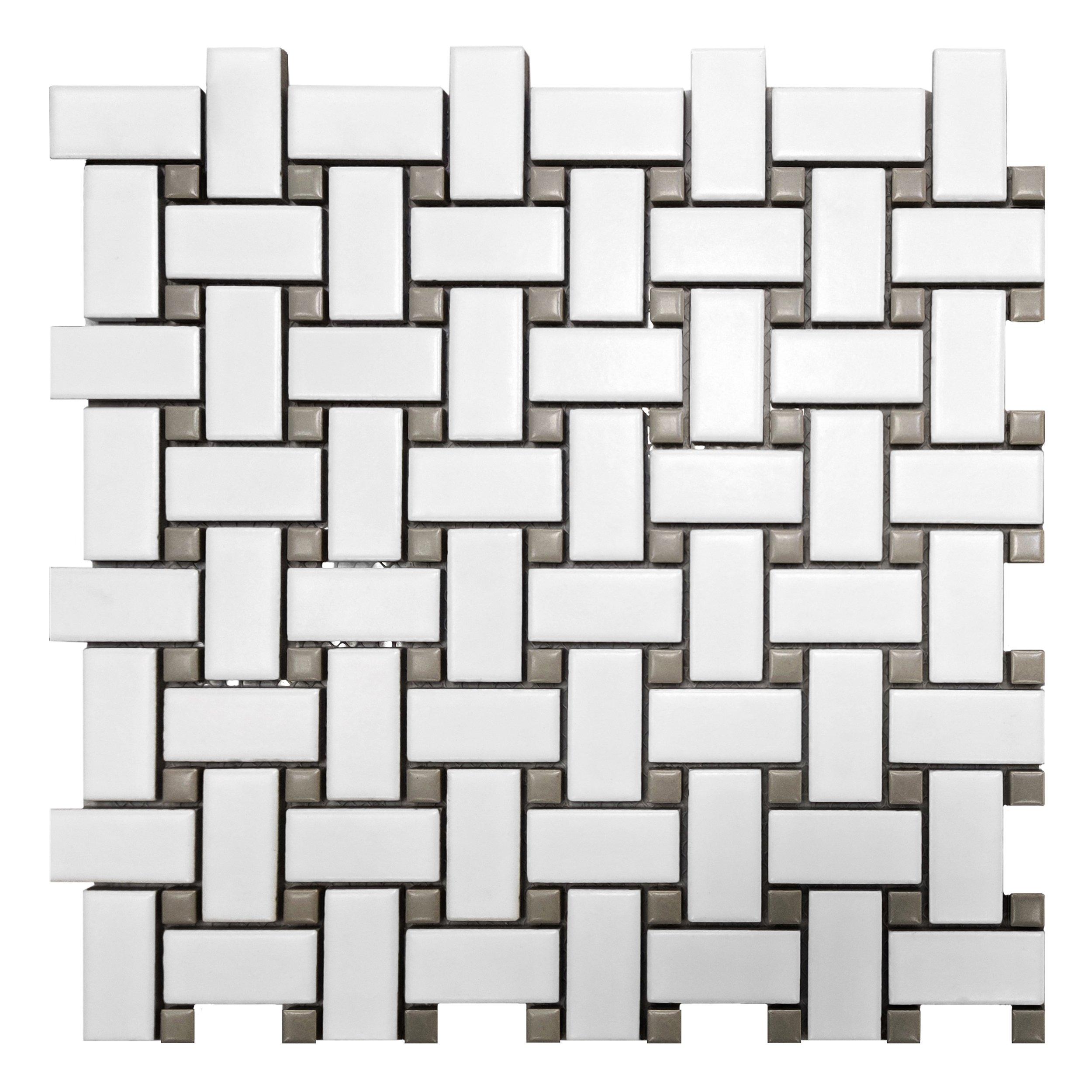 Gray and White Basket Weave Porcelain Mosaic