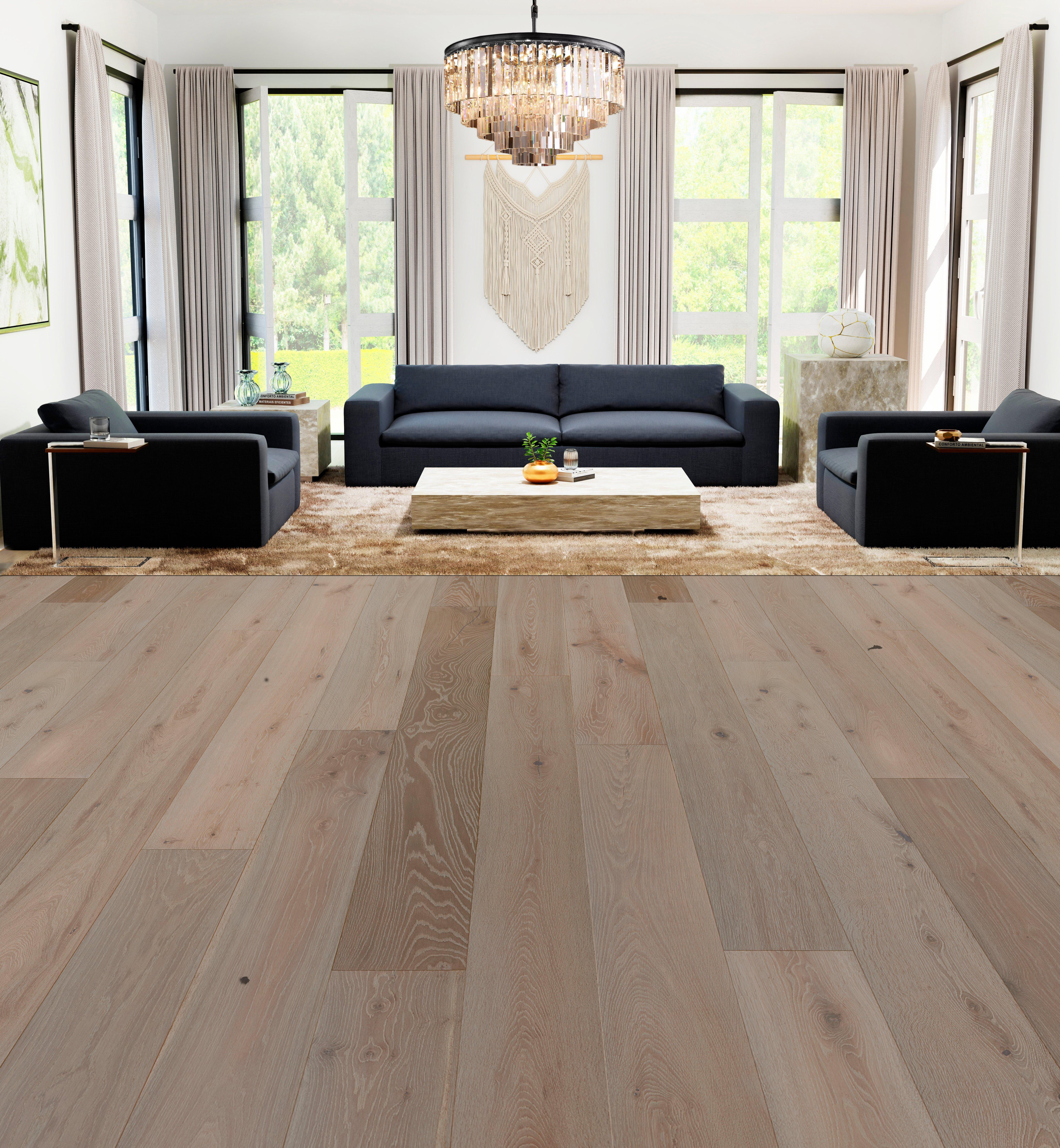 Harbor Mist White Oak Wire-Brushed Sawn Engineered Hardwood