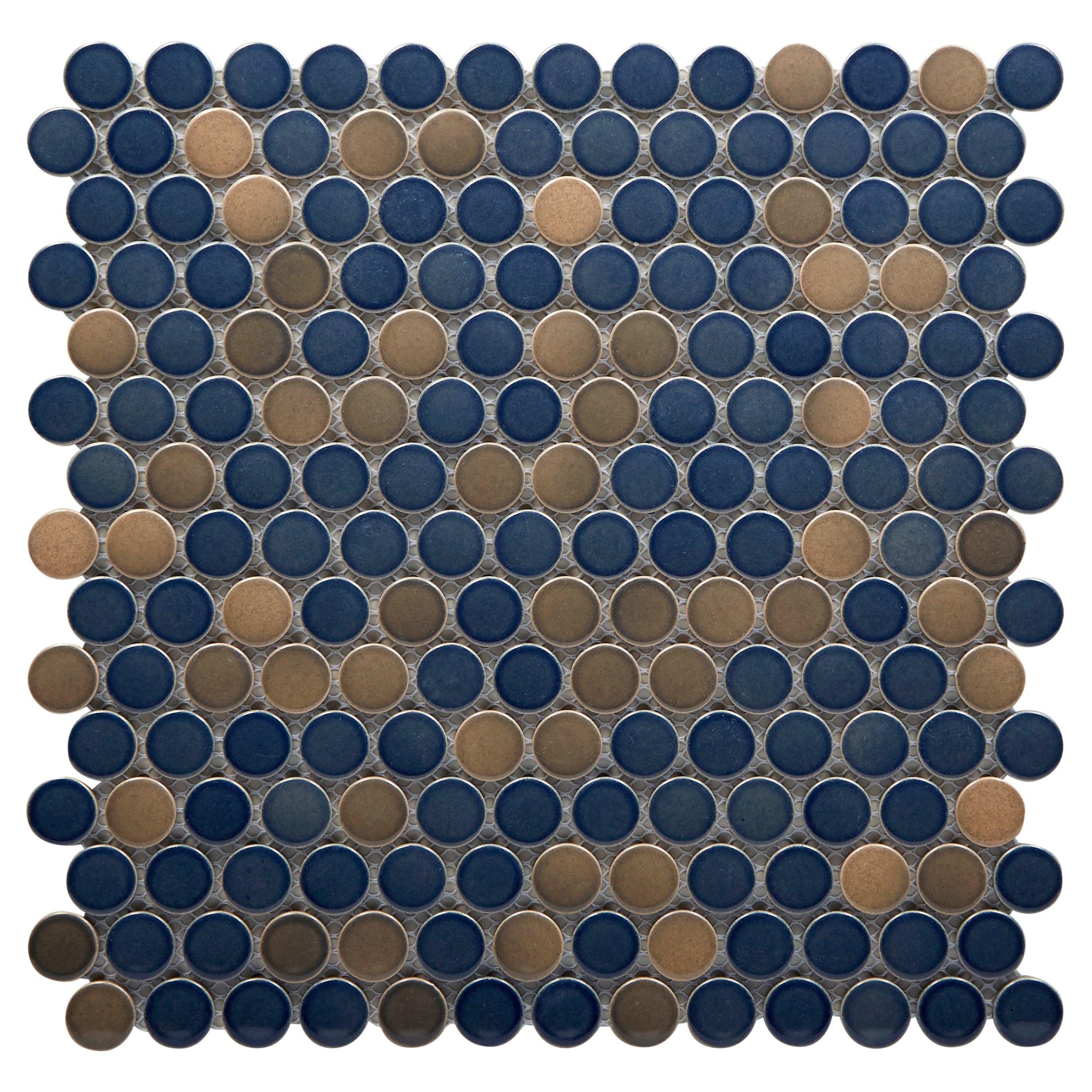 Multicolor Blue Polished Porcelain Penny Mosaic