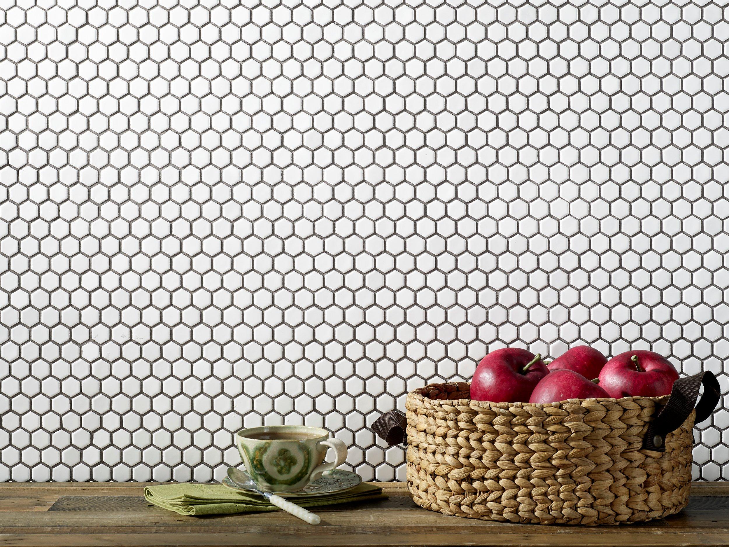 White Small Hexagon Polished Porcelain Mosaic
