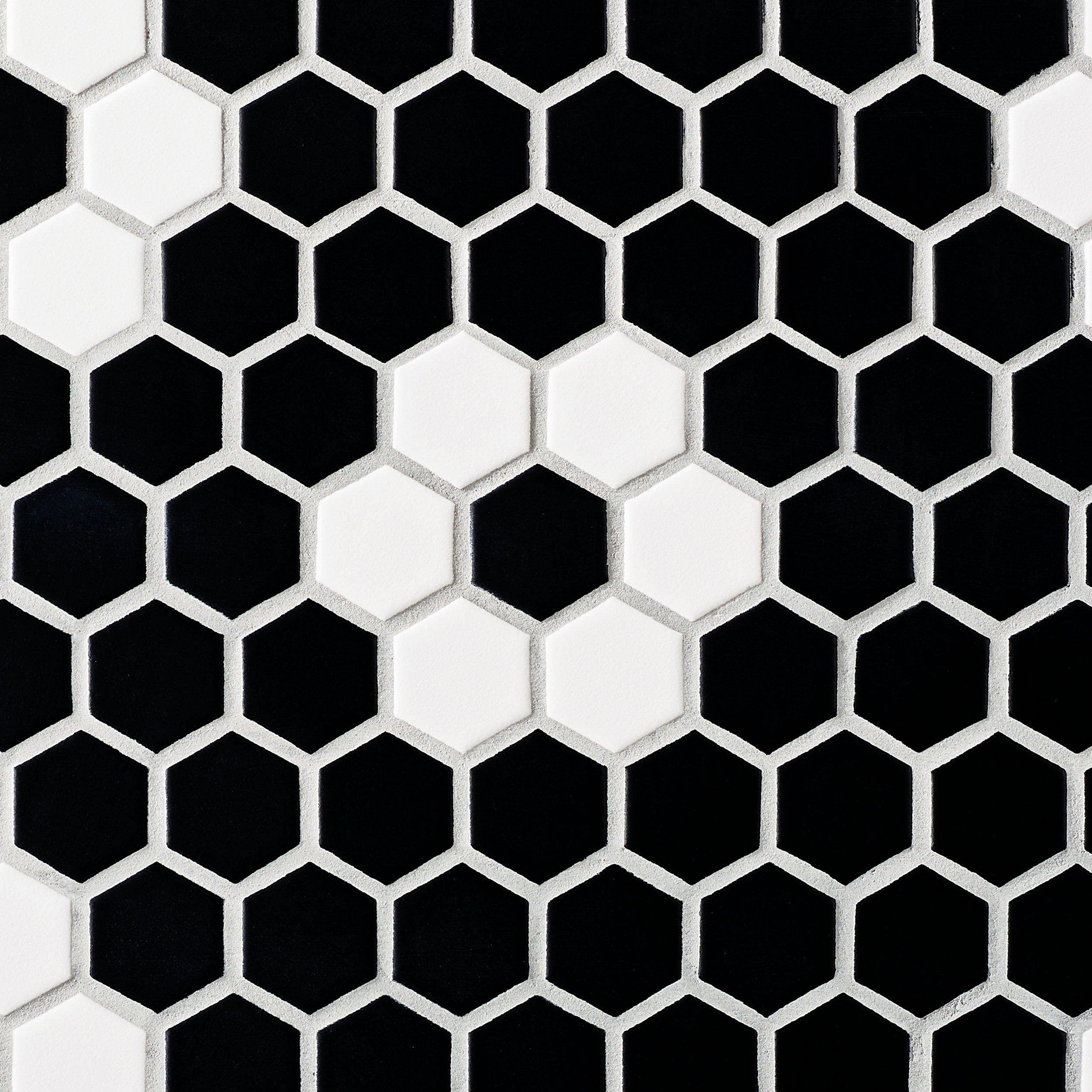 Dark Daisy 1 5 In Ceramic Hexagon, Ceramic Hexagon Floor Tile