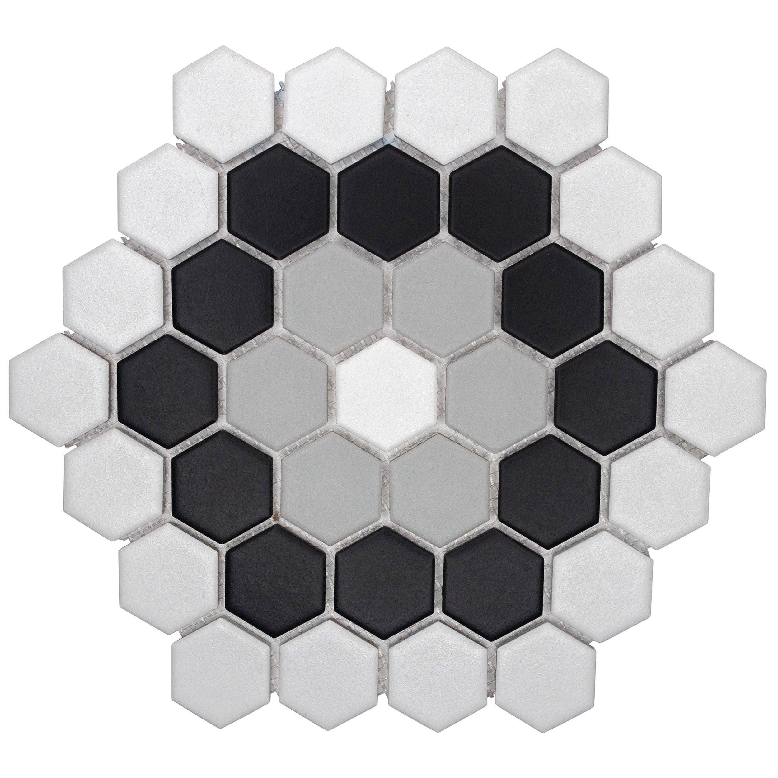 Dark Daisy 1.5 in. Ceramic Hexagon Mosaic - 14 x 12 - 100837426 | Floor