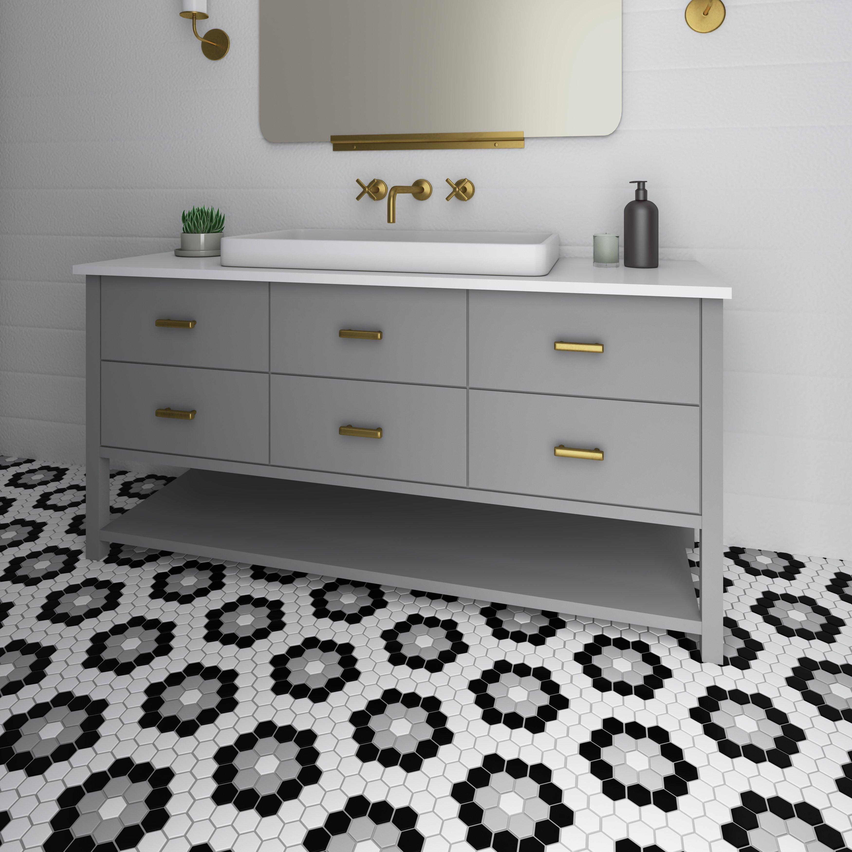 Rosette 1.5 in. Ceramic Hexagon Mosaic