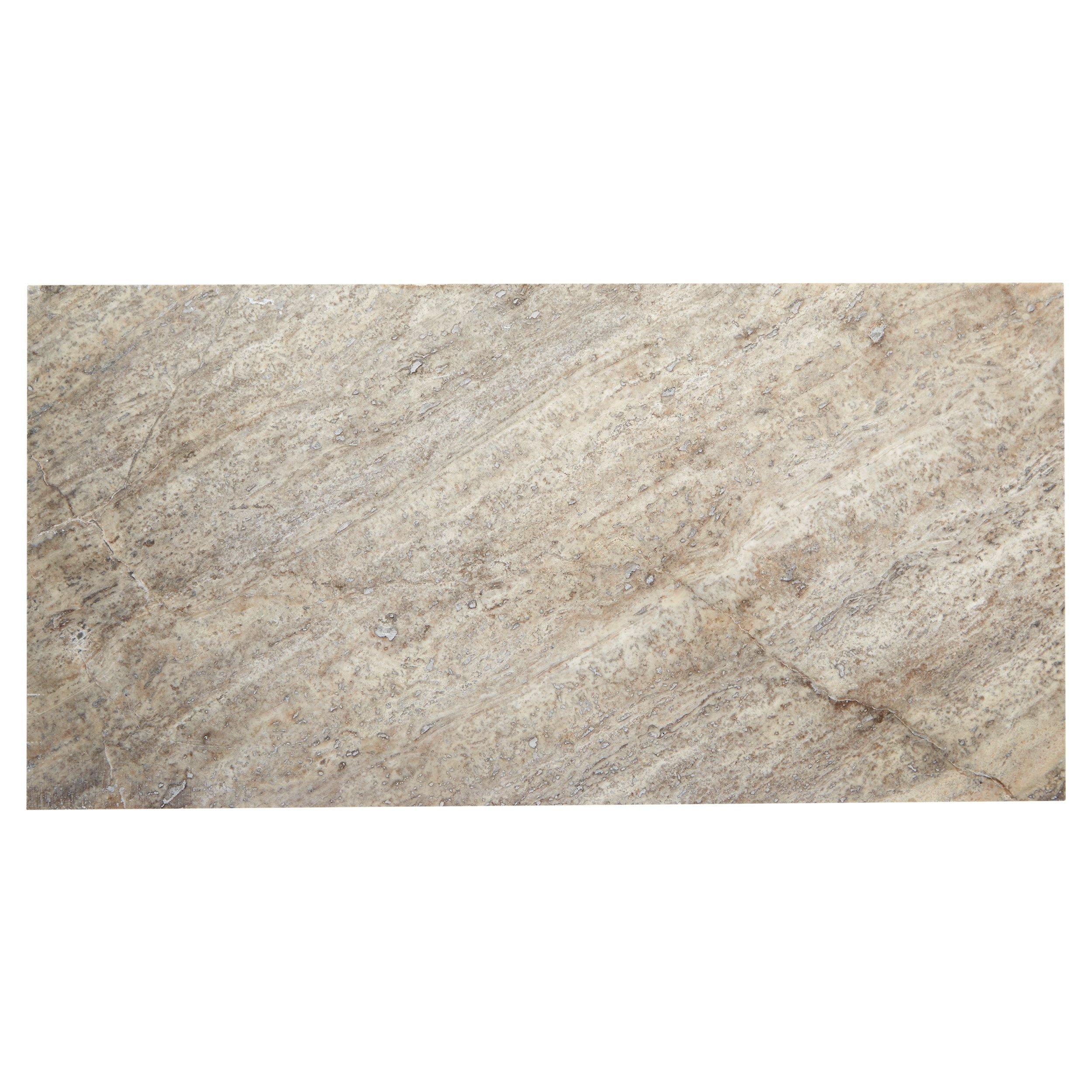 Aqua Silver Vein Cut Honed Travertine Tile | Floor and Decor