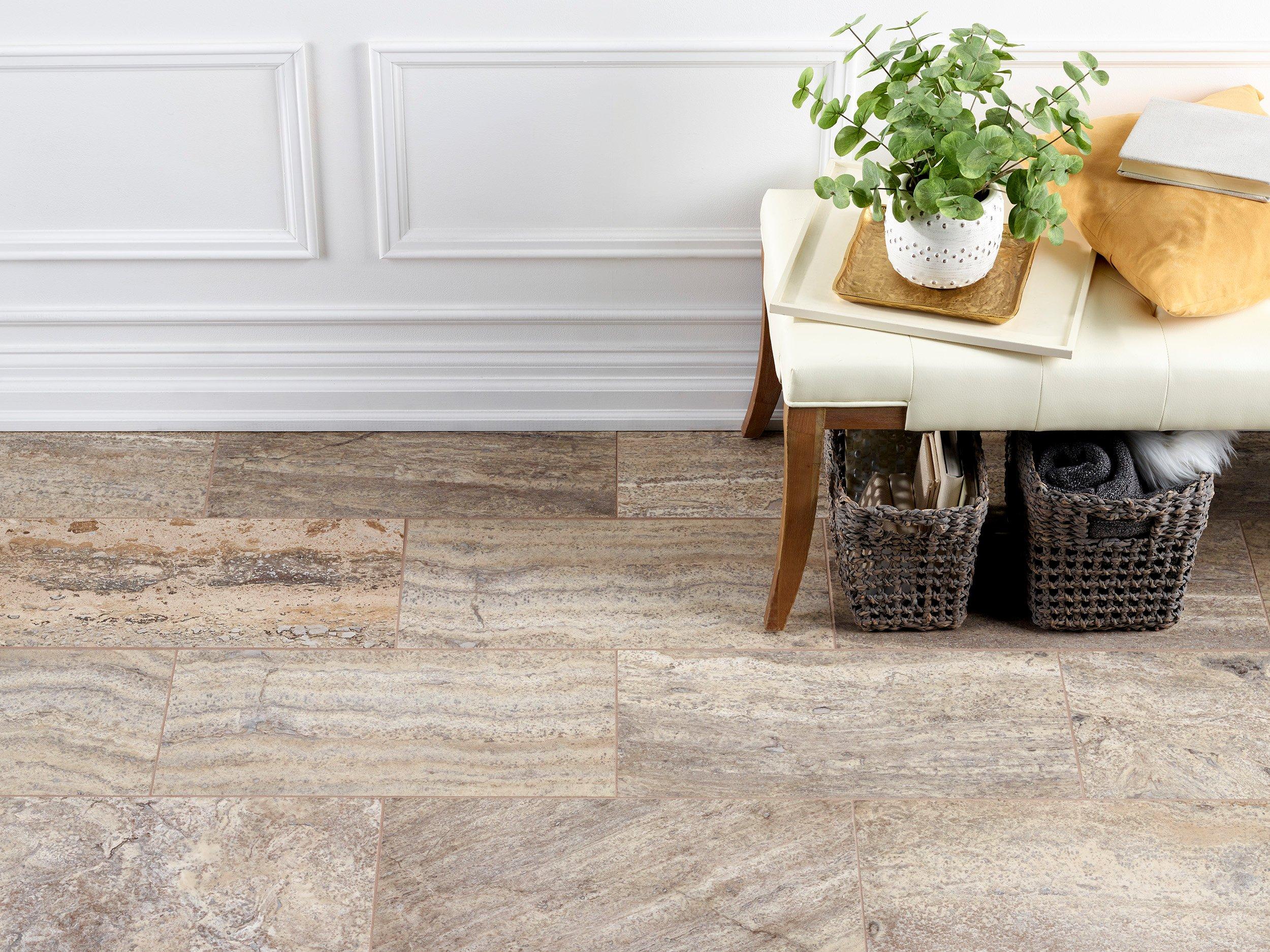 Aqua Silver Vein Cut Honed Travertine Tile | Floor and Decor