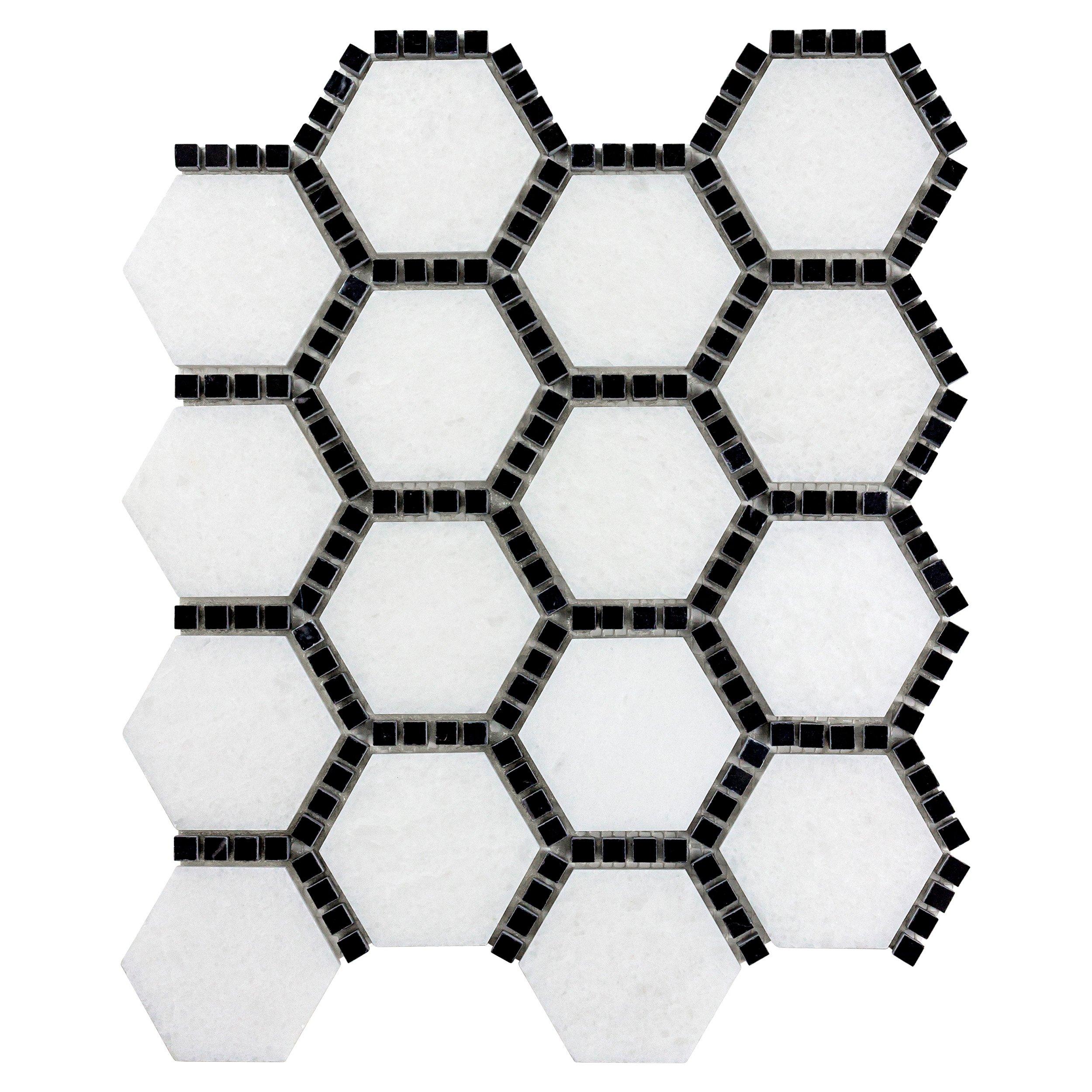Gossamer Black and White Hexagon Marble Mosaic