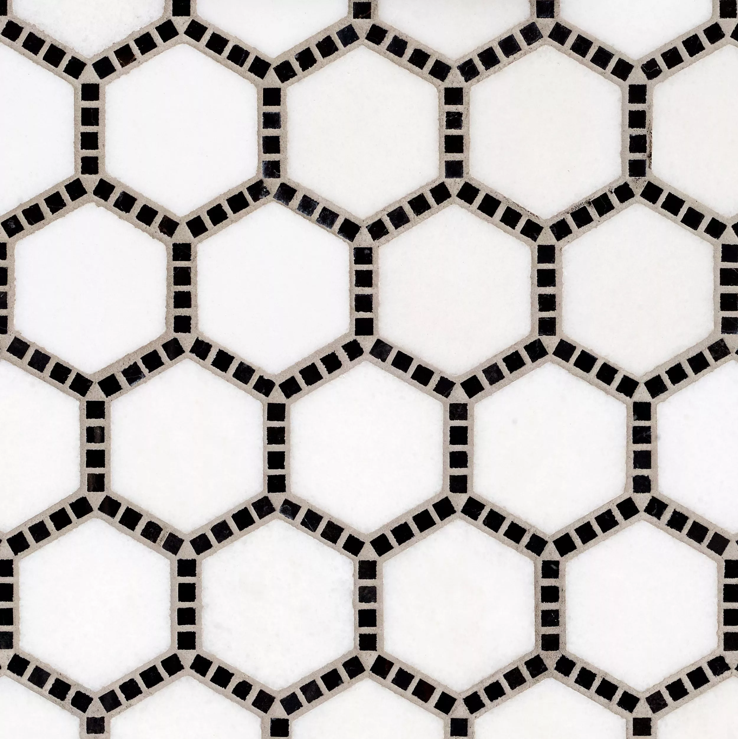Gossamer White and Black Marble Hexagon Mosaic