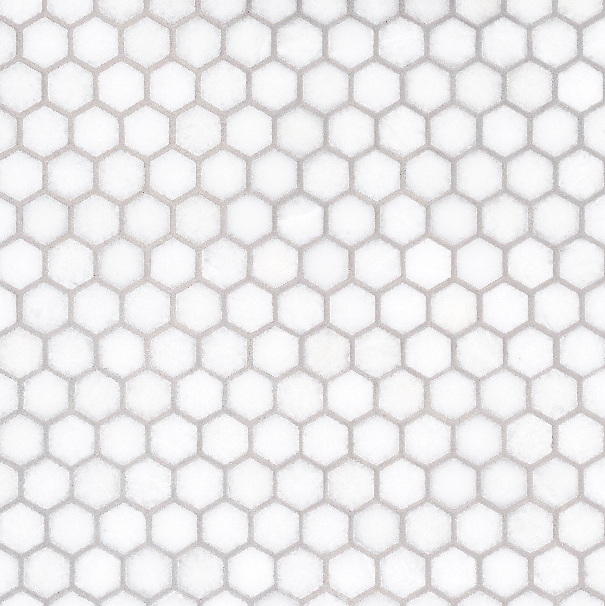 Gossamer White 1 in. Polished Marble Hexagon Mosaic