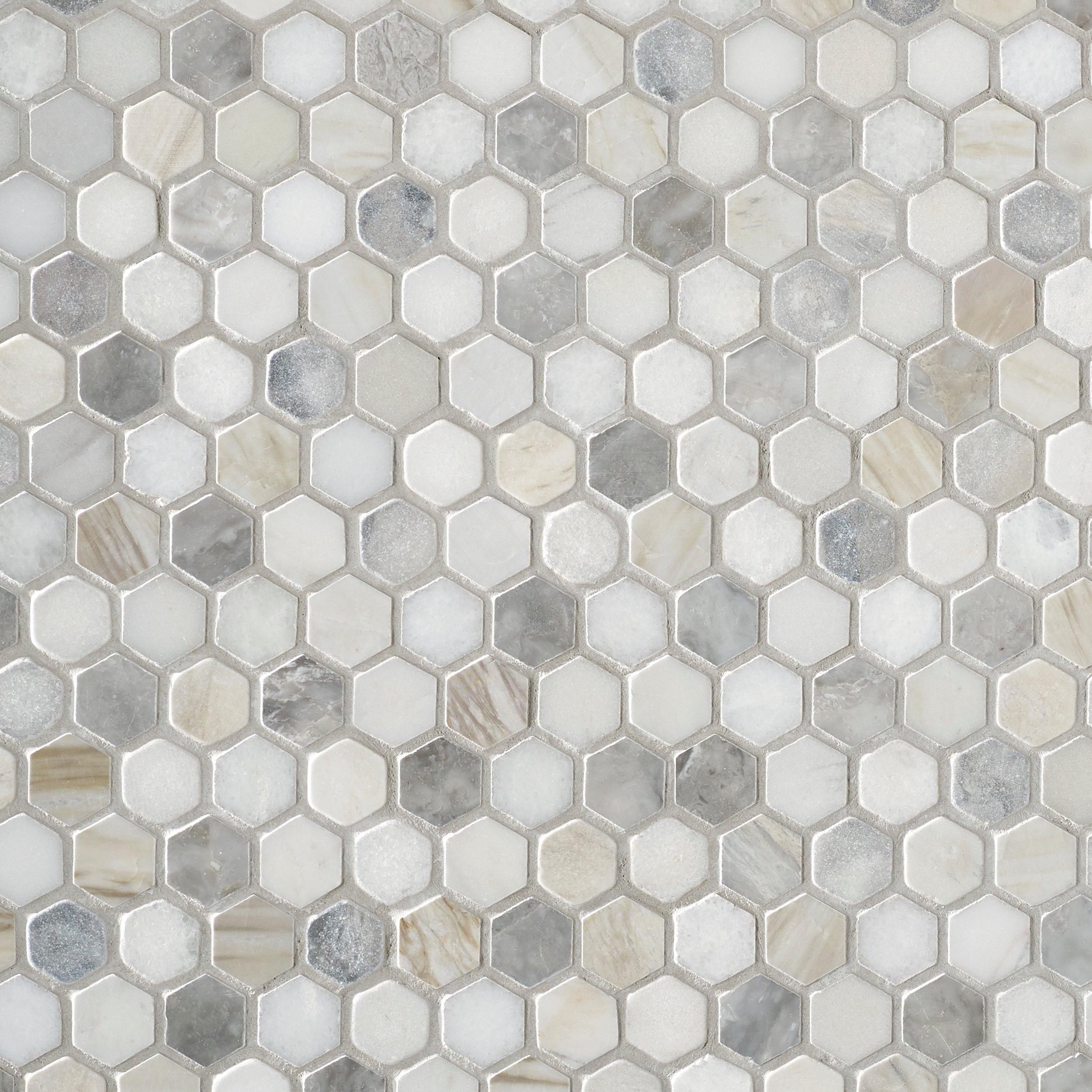 Coastal Ivory Hexagon Multi Finish Marble Mosaic