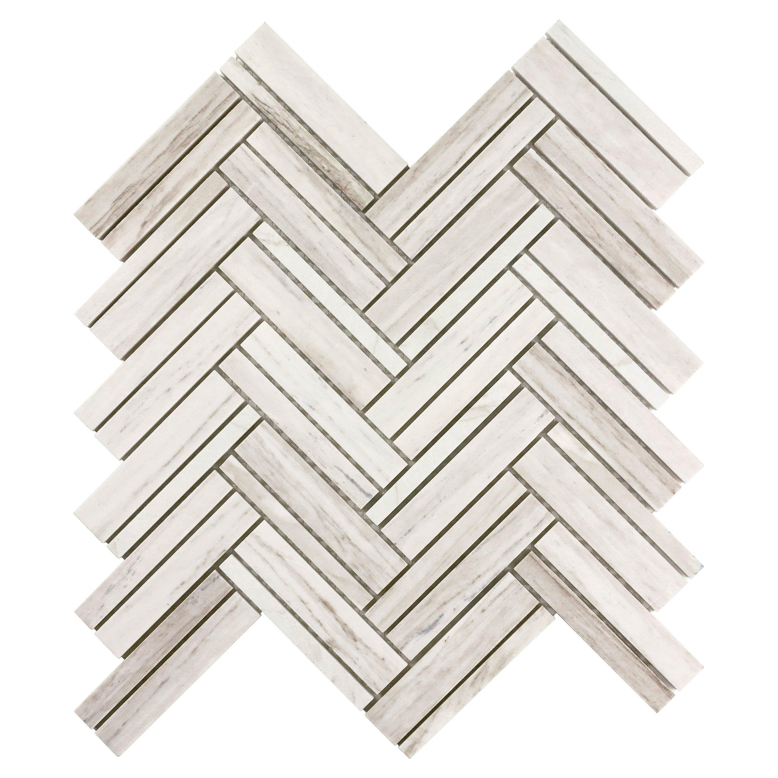 Coastal Ivory Honed Marble Herringbone Mosaic