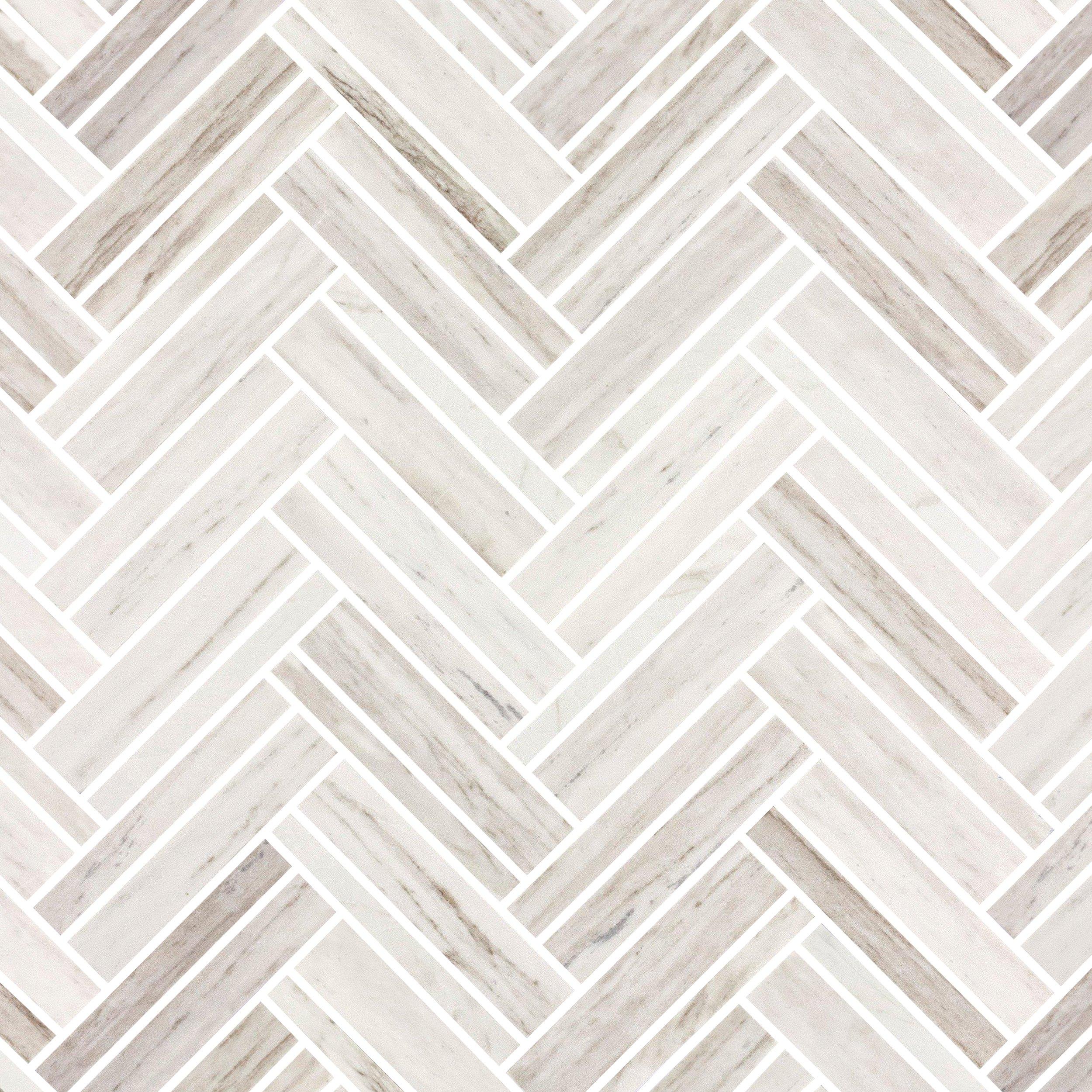 Coastal Ivory Honed Marble Herringbone Mosaic