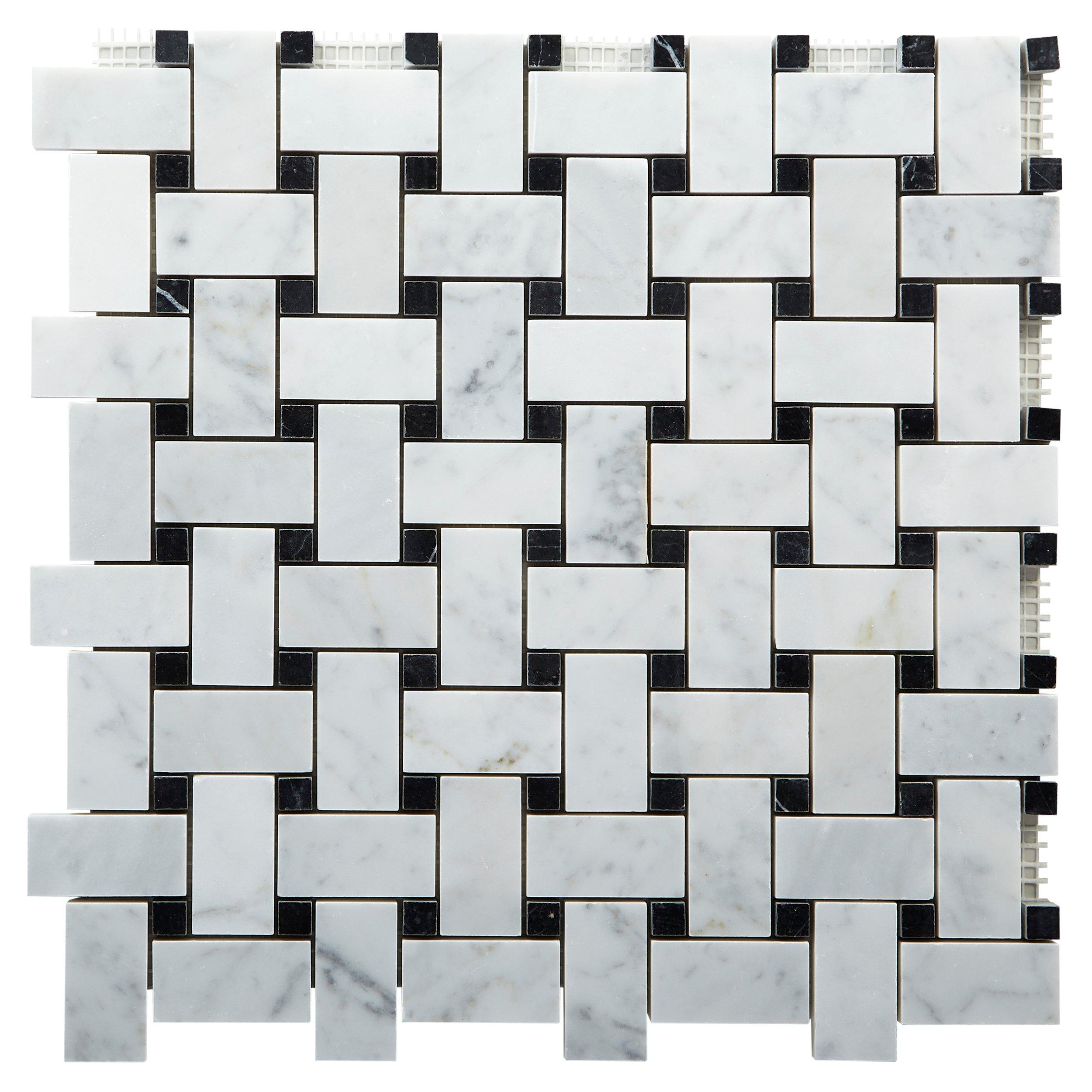 Bianco Carrara Polished Marble Basketweave Tile 12 X 12 100874395 Floor And Decor