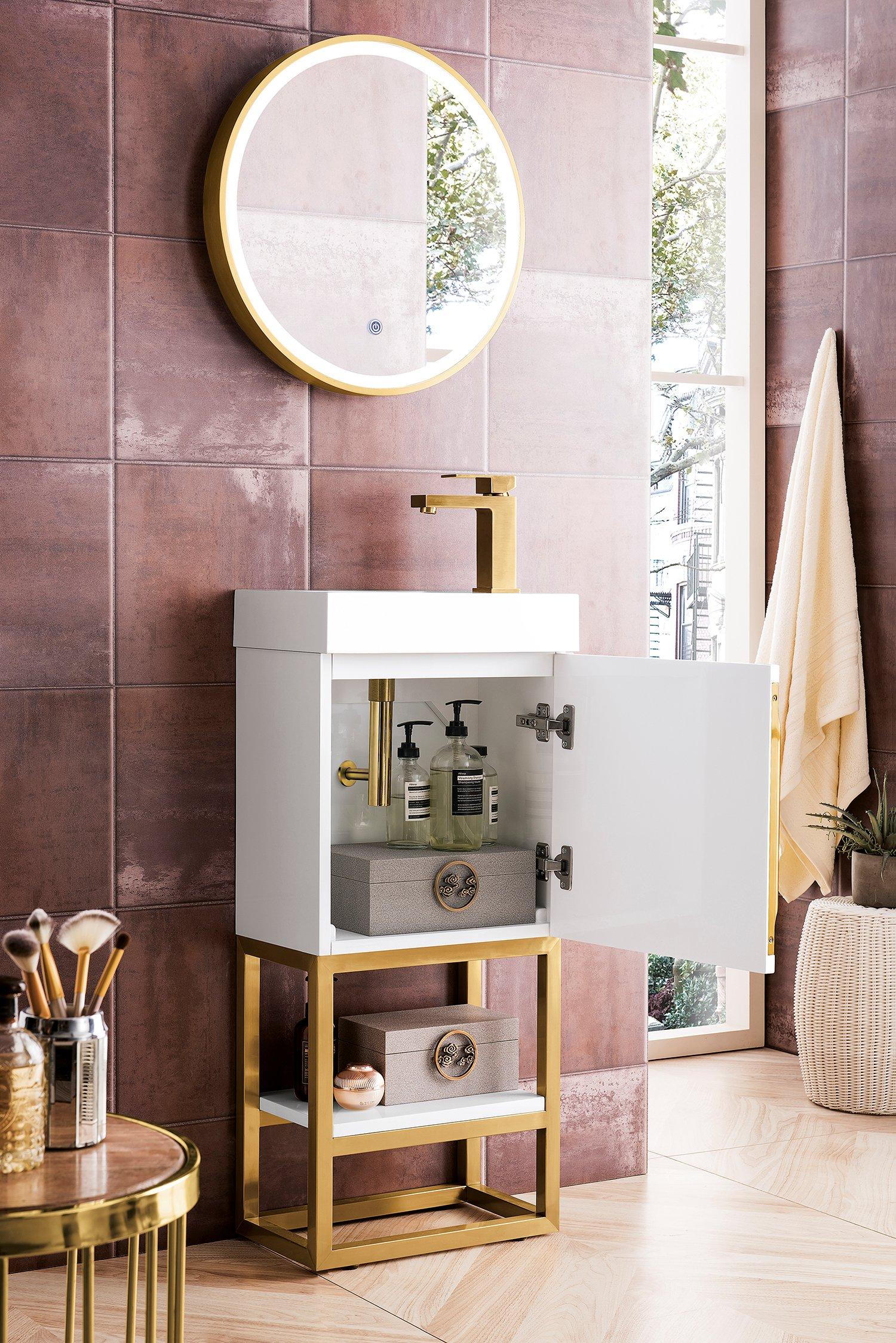 Columbia 16 in. Glossy White and Radiant Gold Vanity with Glossy White