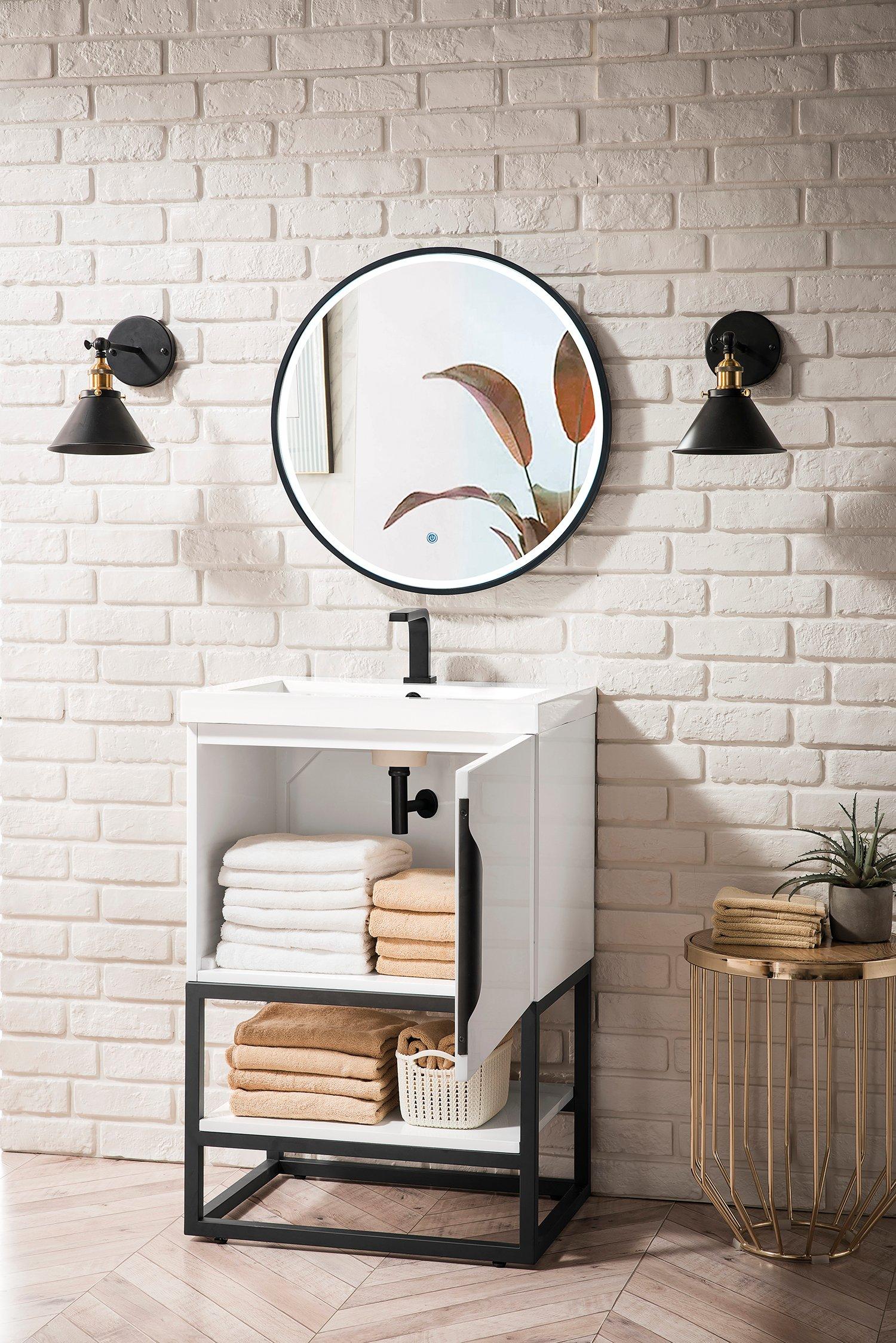Columbia 24 in. Glossy White and Matte Black Vanity with Glossy White Top