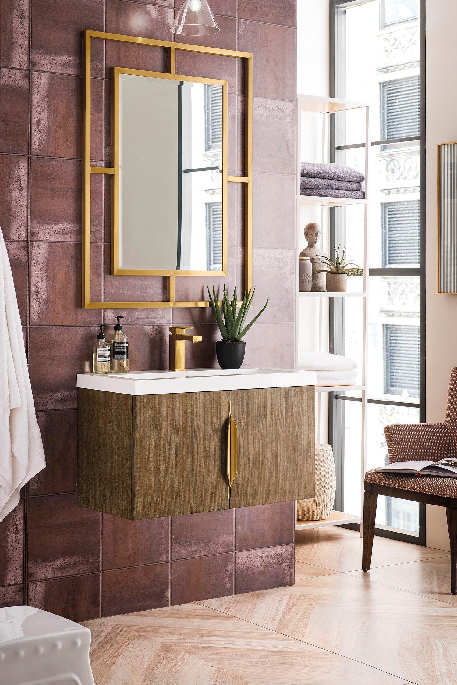 Columbia 31.5 in. Latte Oak Vanity with Glossy White Top