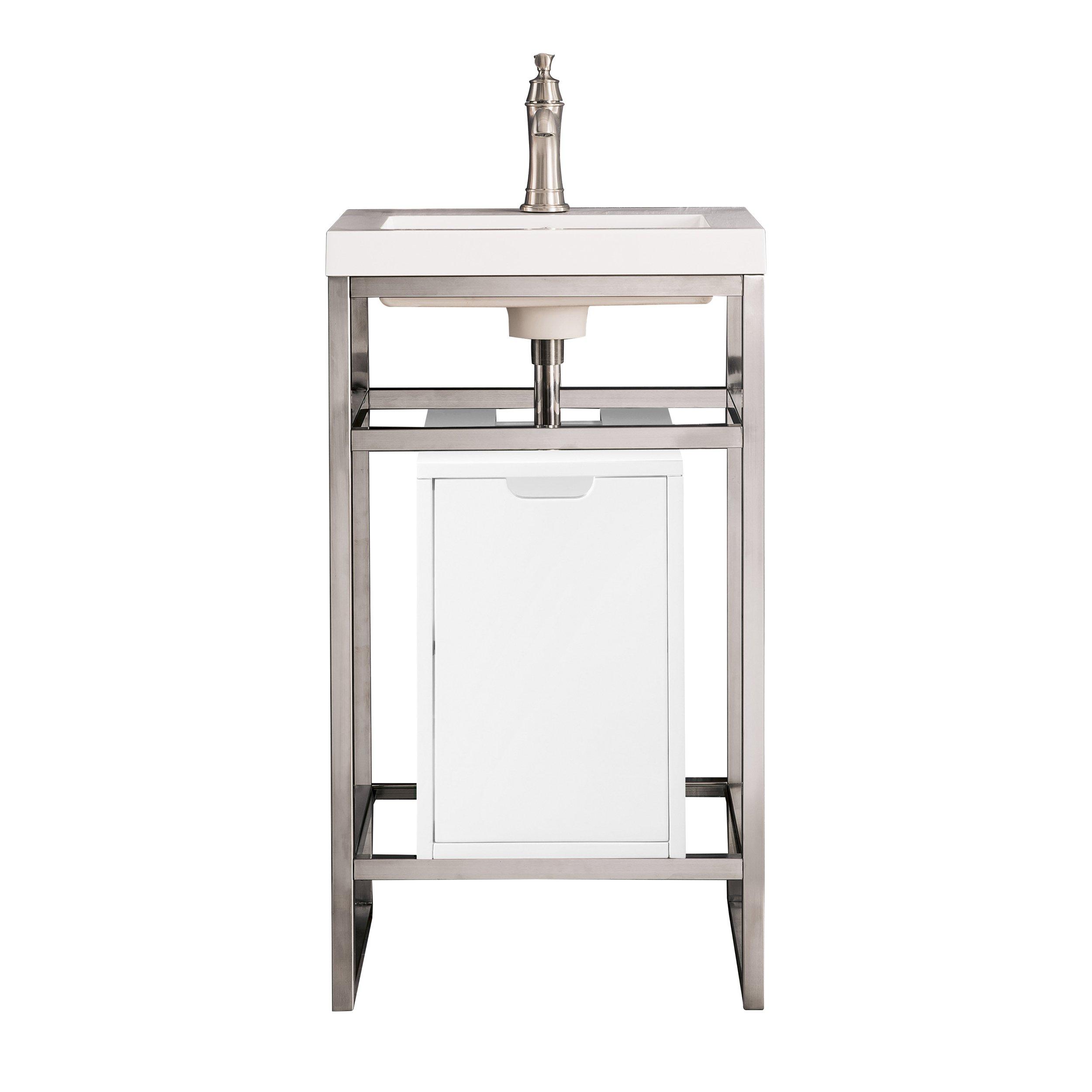 Boston 20 in. Brushed Nickel Vanity with Glossy White Top and Storage Cabinet