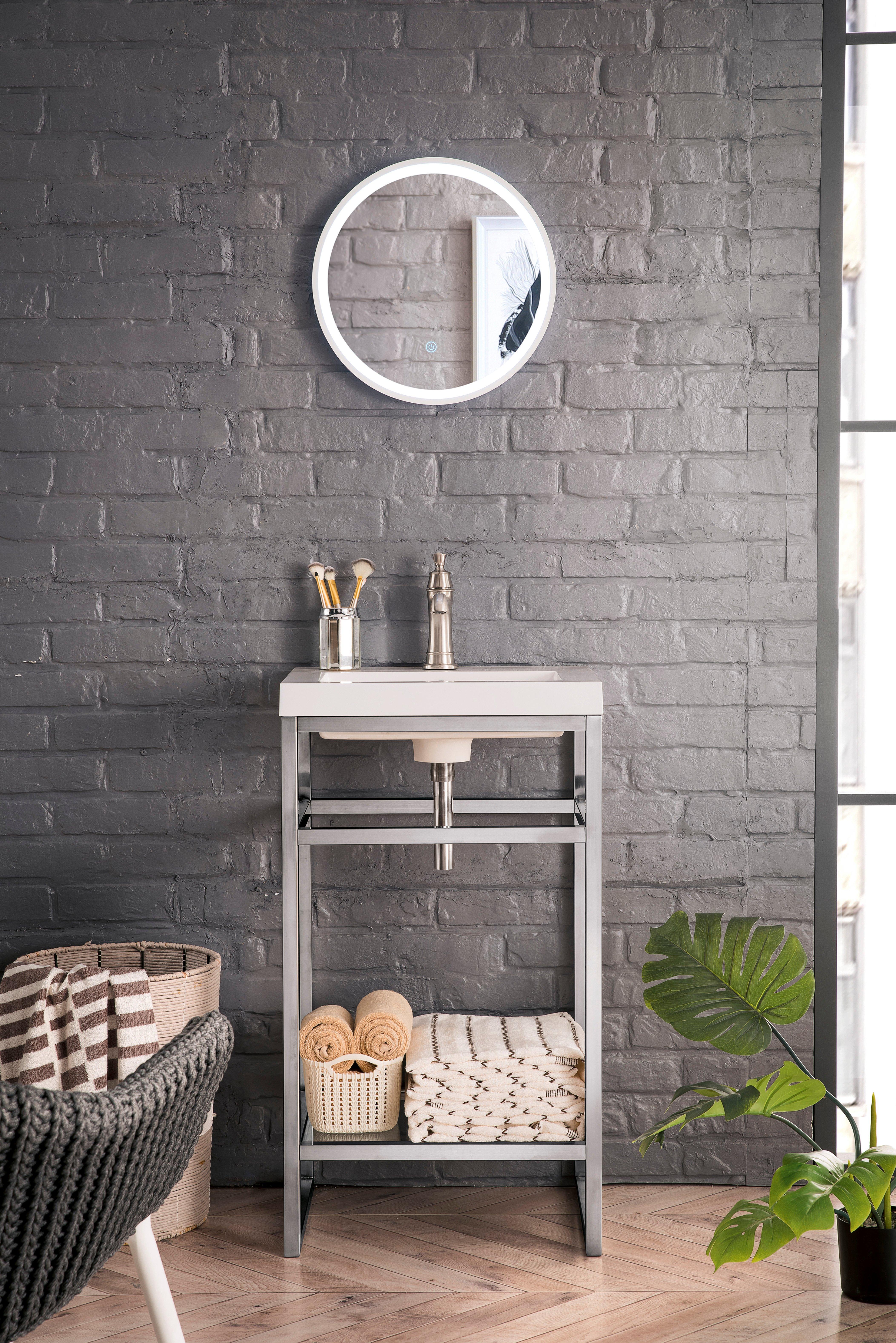 Boston 20 in. Brushed Nickel Vanity with Glossy White Top