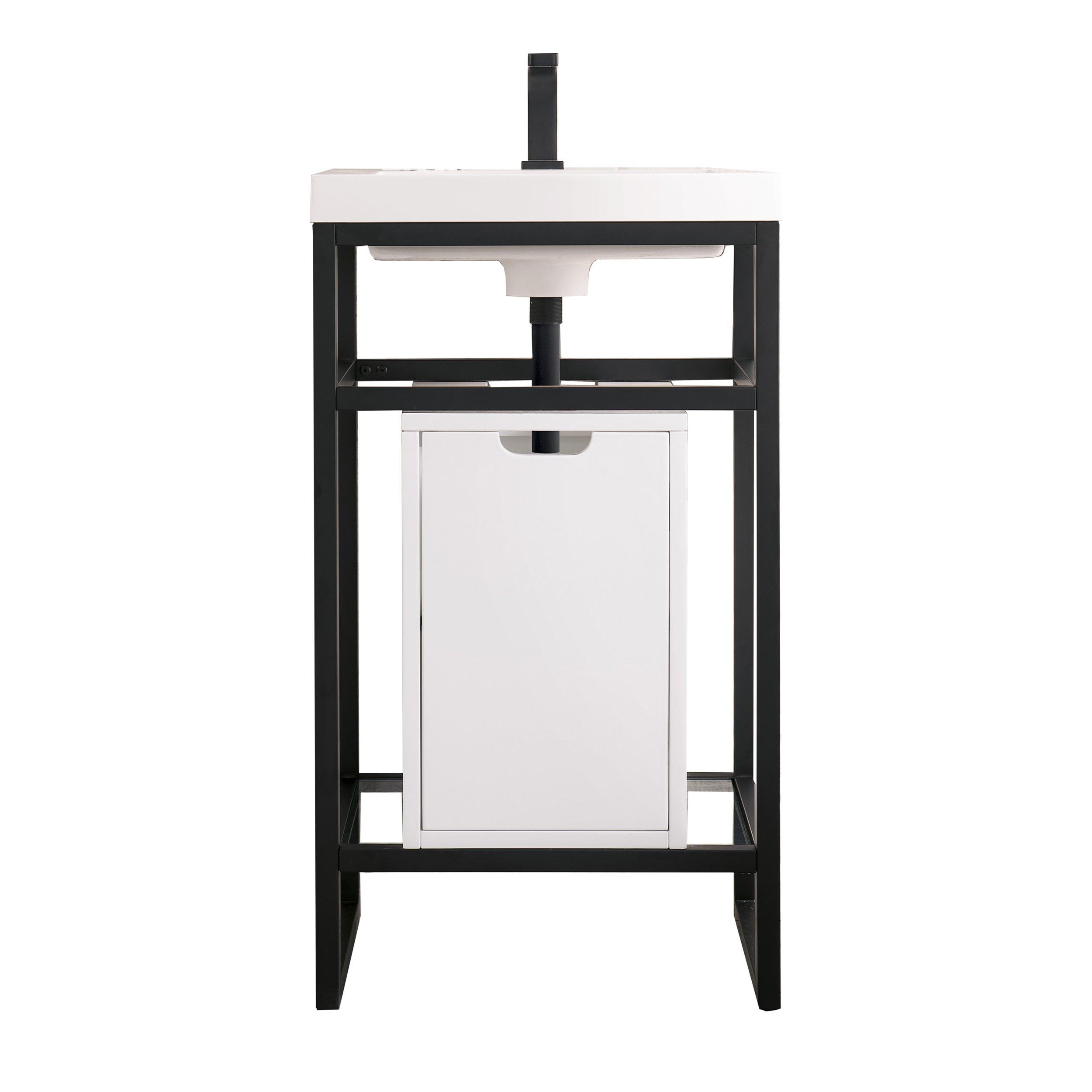 Boston 20 in. Matte Black Vanity with Glossy White Top and Storage Cabinet