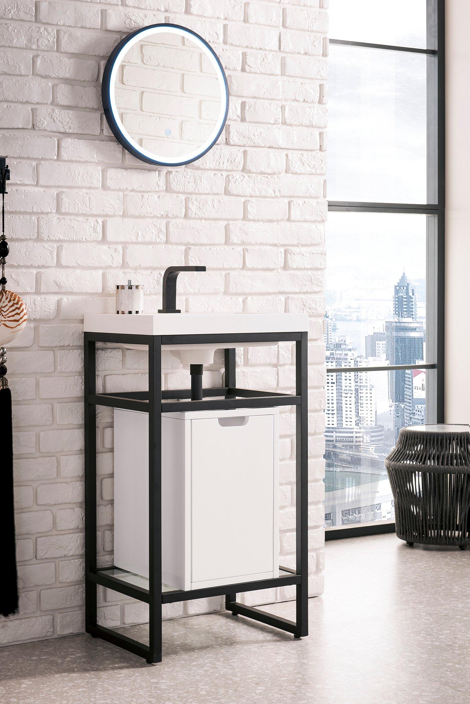 Boston 20 in. Matte Black Vanity with Glossy White Top and Storage Cabinet