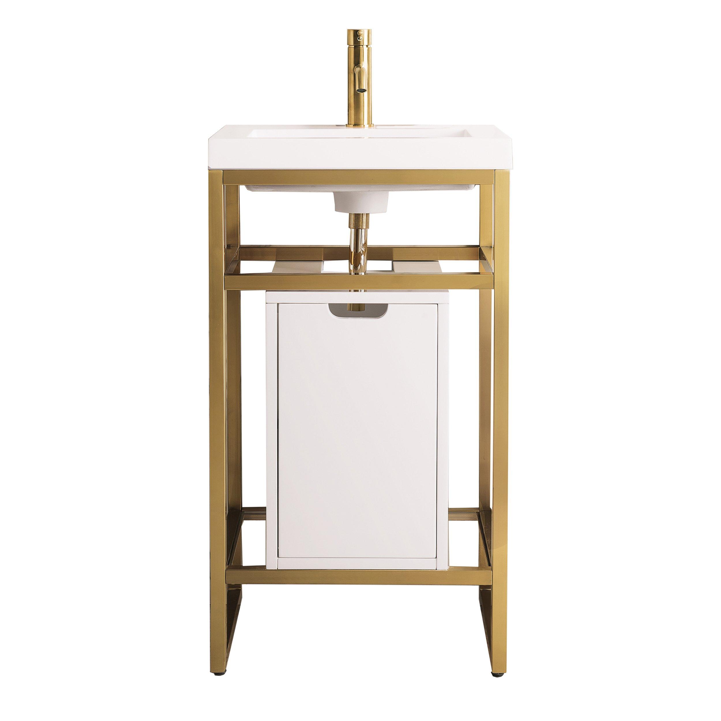 Boston 20 in. Radiant Gold Vanity with Glossy White Top and Storage Cabinet