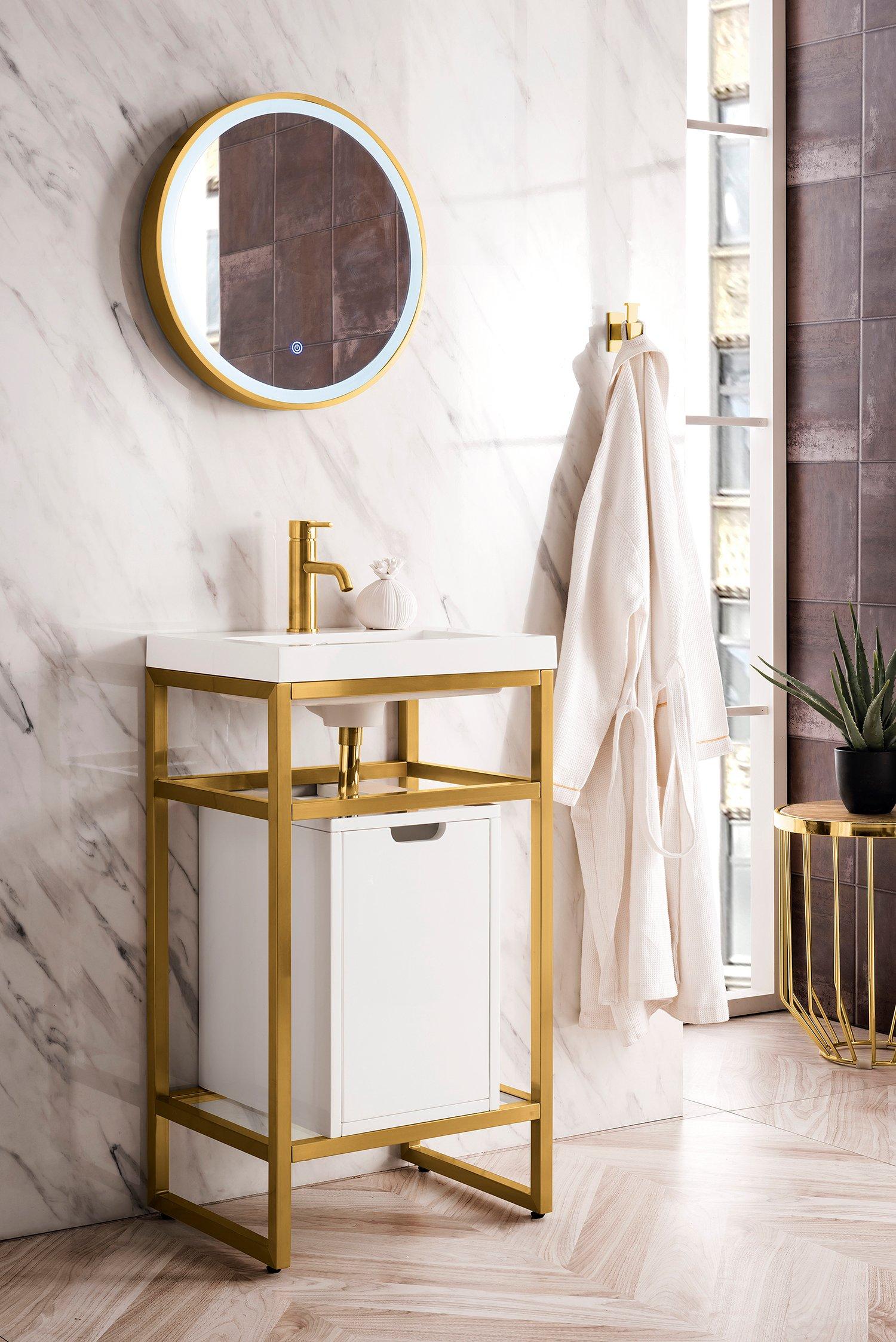 Boston 20 in. Radiant Gold Vanity with Glossy White Top and Storage Cabinet