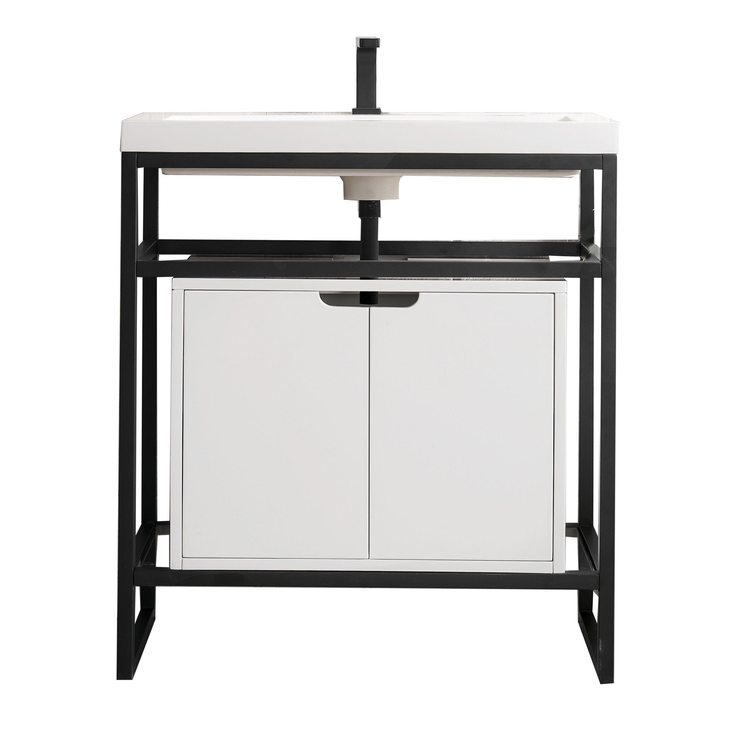 Boston 31.5 in. Matte Black Vanity with Glossy White Top and Storage Cabinet