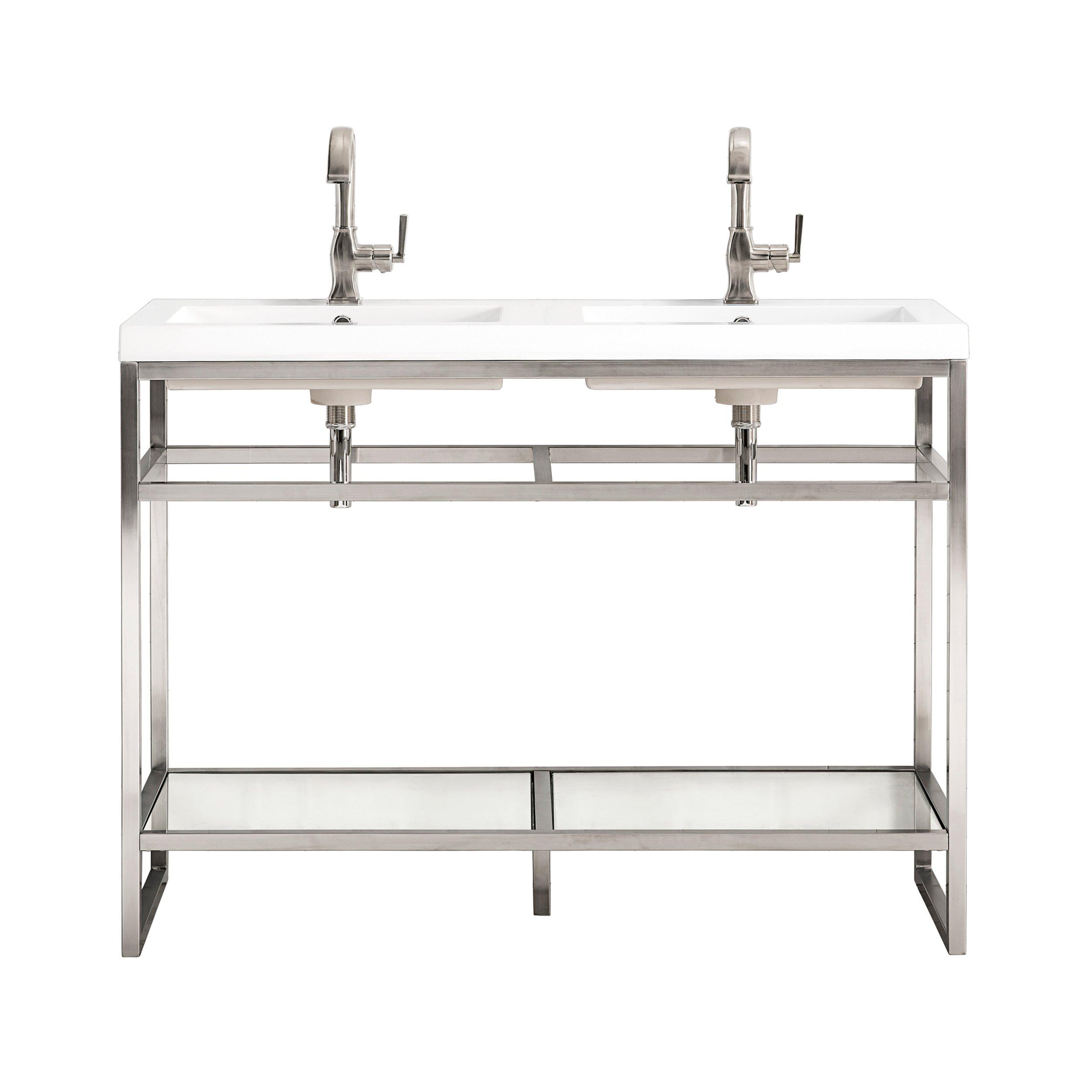 Boston 47 in. Brushed Nickel Vanity With Glossy White Top Floor and Decor