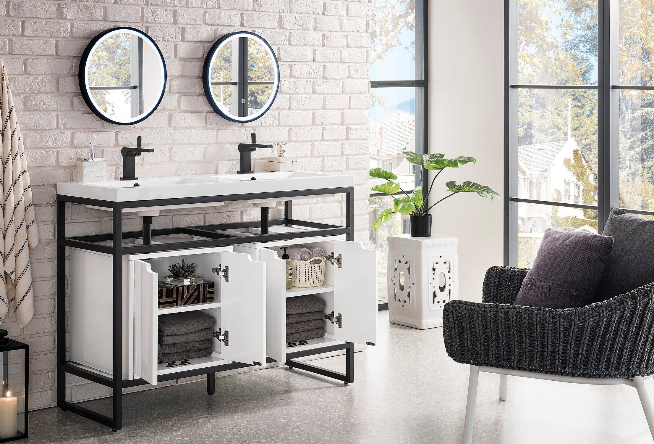 Boston 47 in. Matte Black Vanity with Glossy White Top and Storage