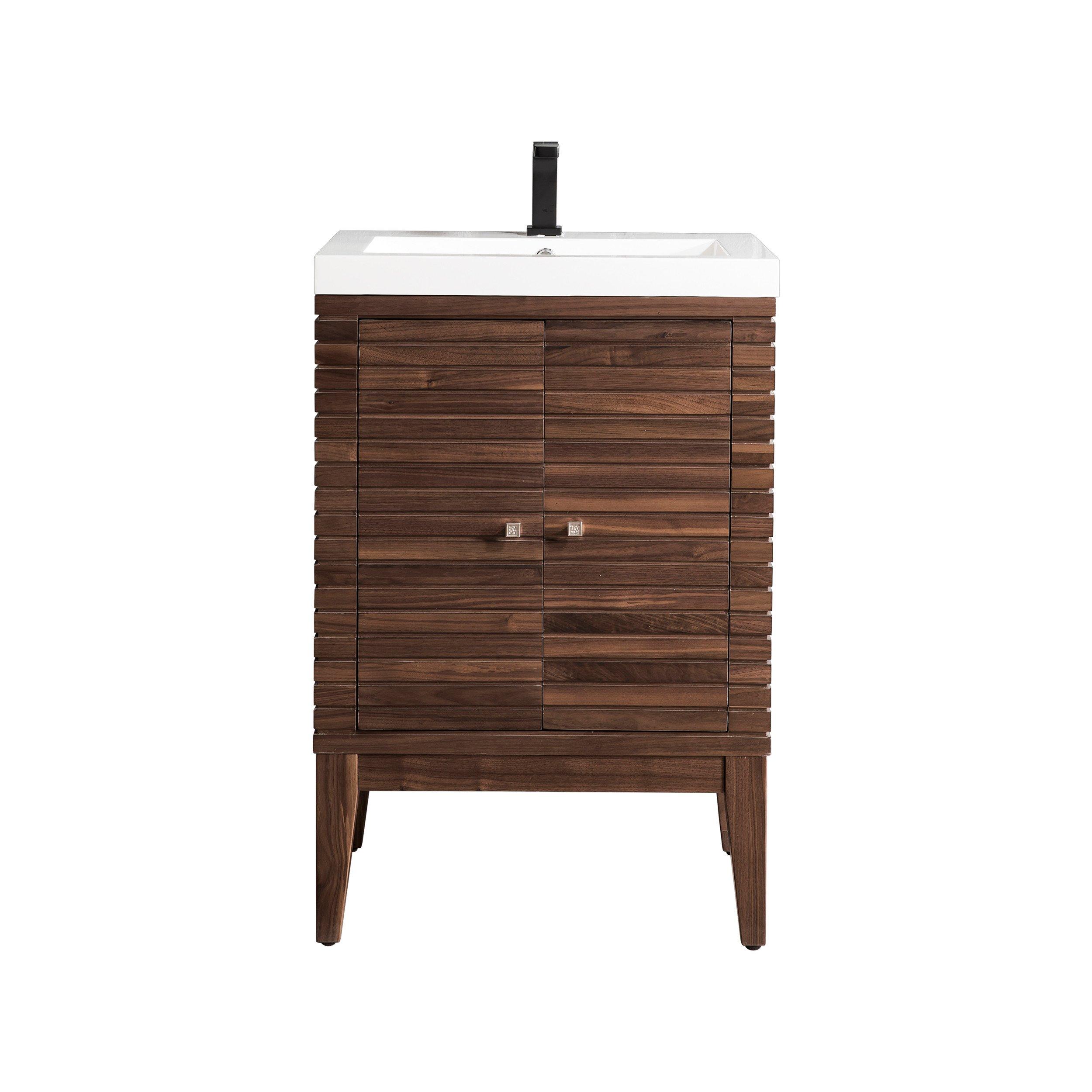 Linden 24 in. Walnut Vanity with Glossy White Top