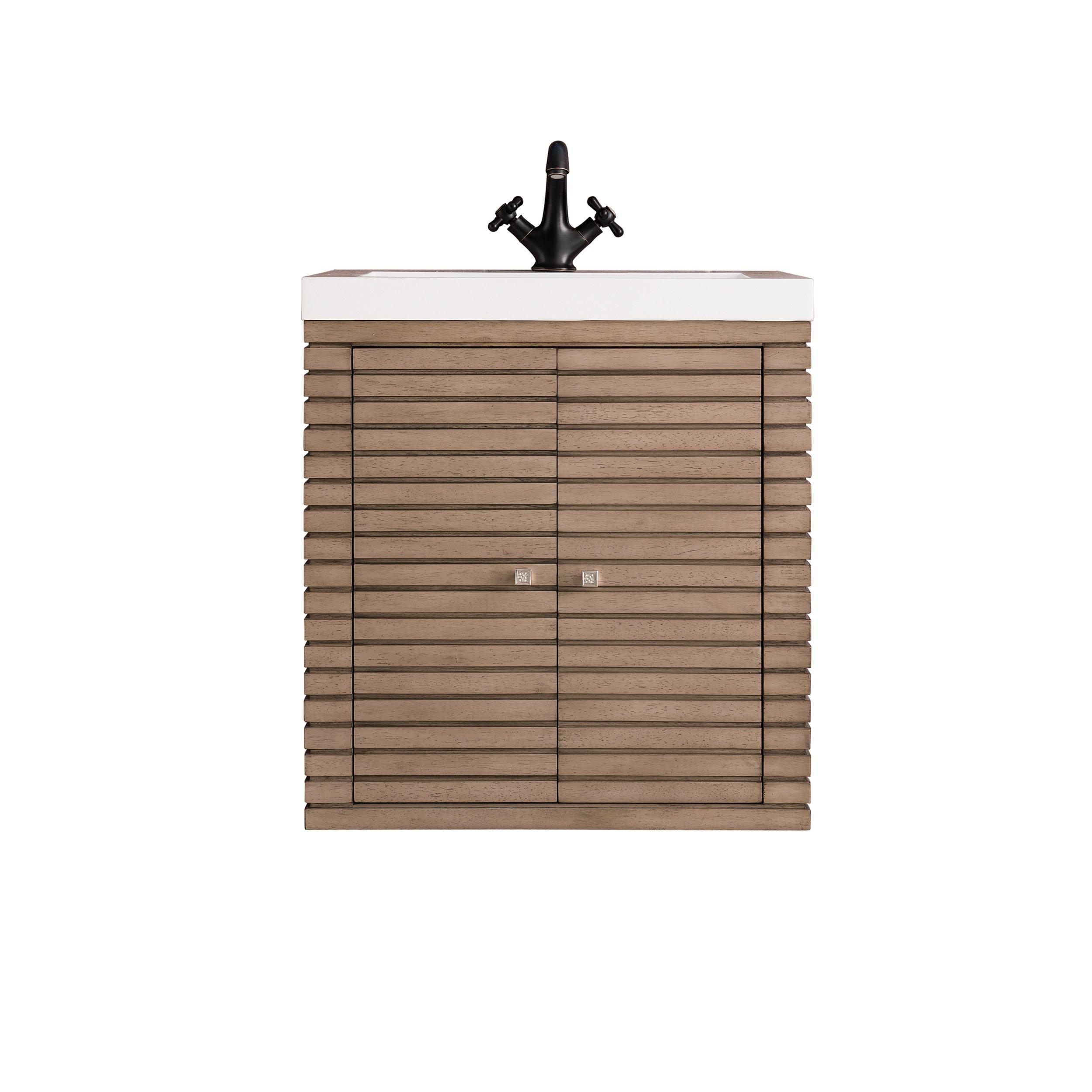 Linden 24 in. Whitewashed Walnut Vanity with Glossy White Top