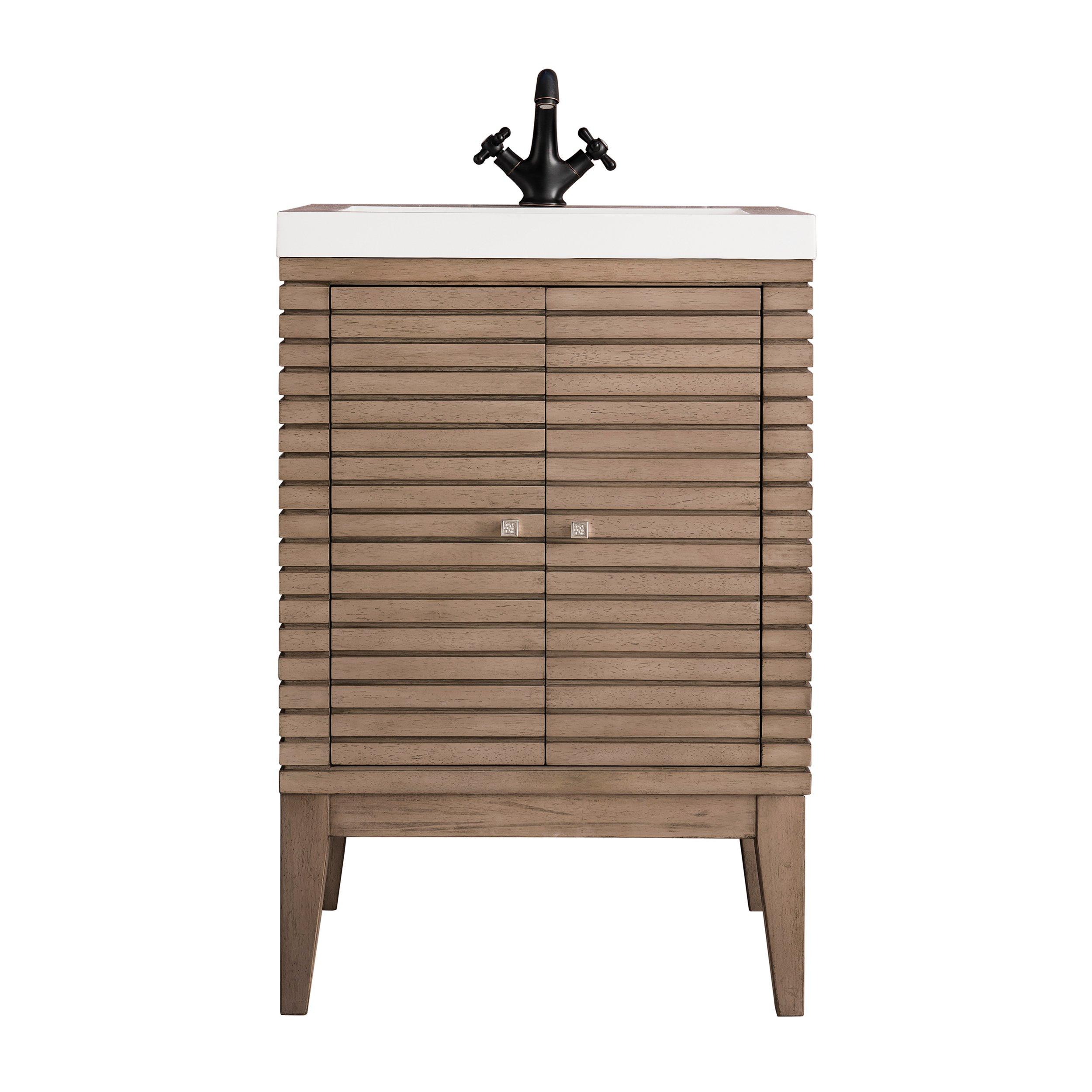 Linden 24 in. Whitewashed Walnut Vanity with Glossy White Top