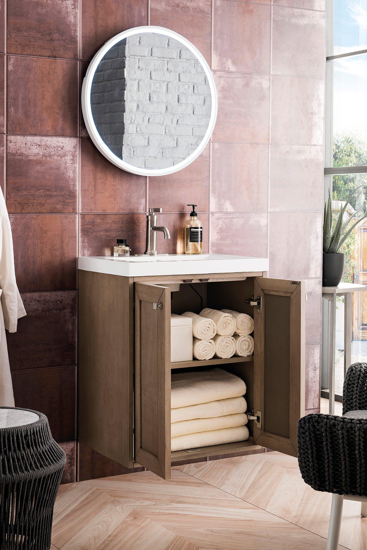 Chianti 24 in. Whitewashed Walnut Vanity with Glossy White Top | Floor ...