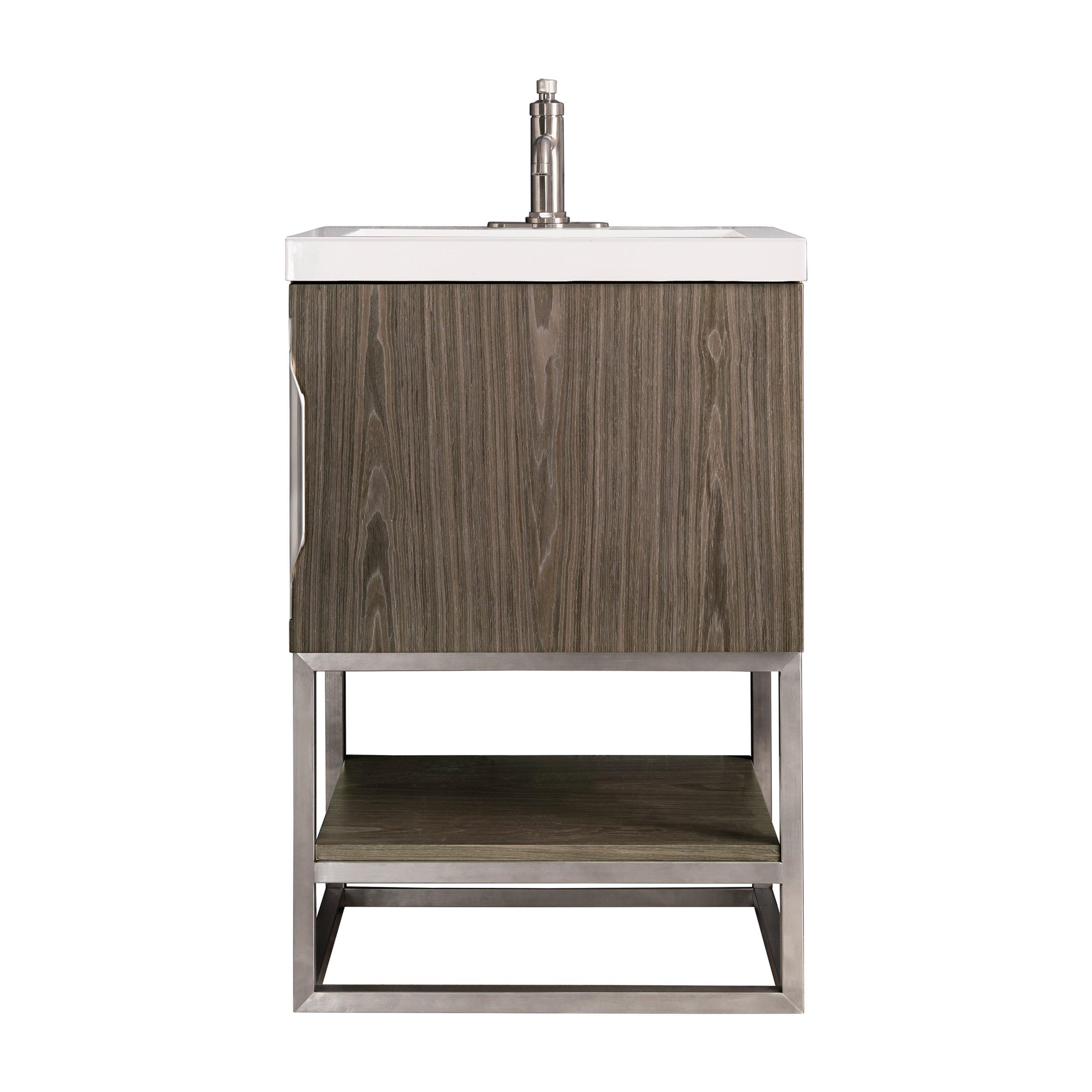Columbia 24 in. Ash Gray and Brushed Nickel Vanity with Glossy White ...