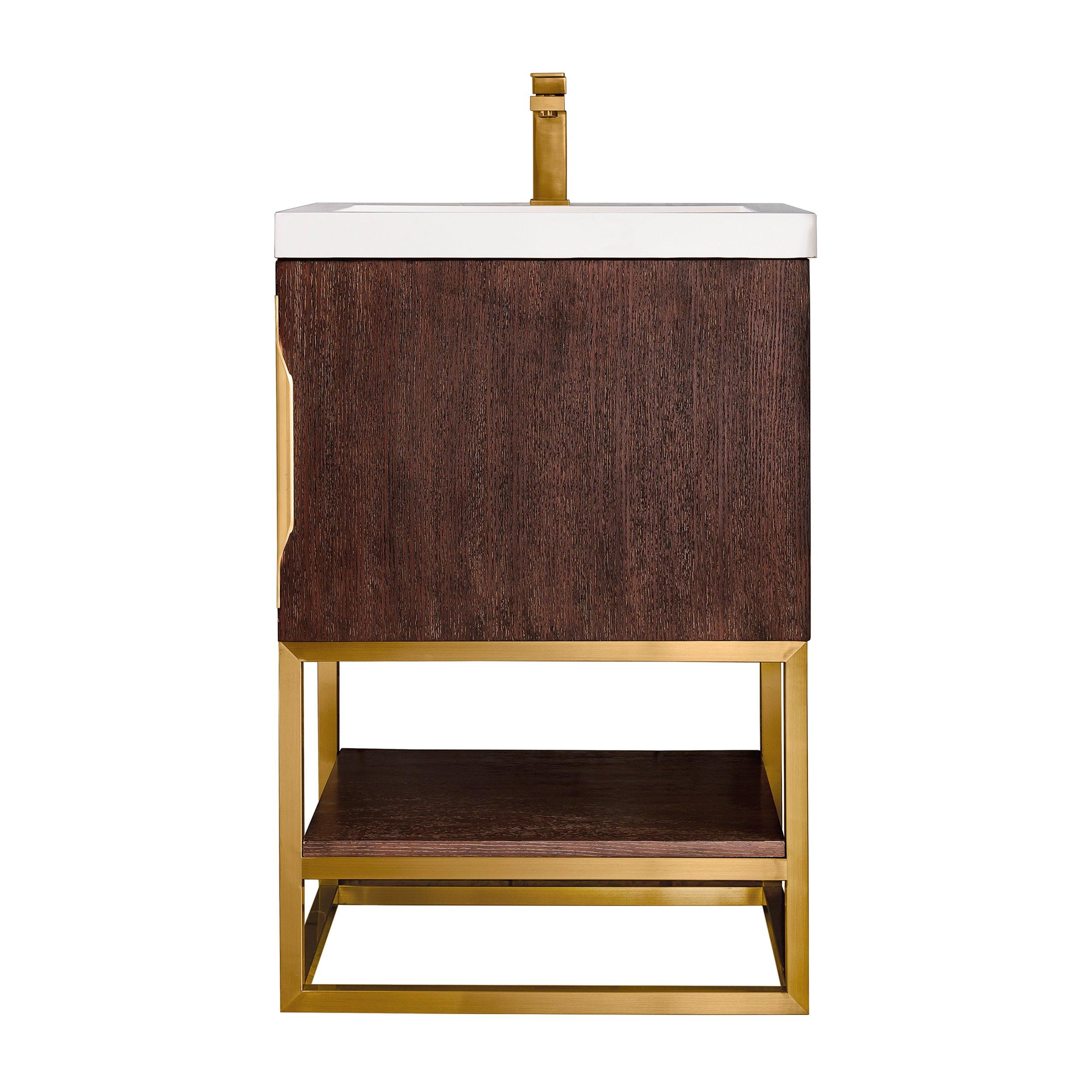 Columbia 24 in. Coffee Oak and Radiant Gold Vanity with Glossy White ...