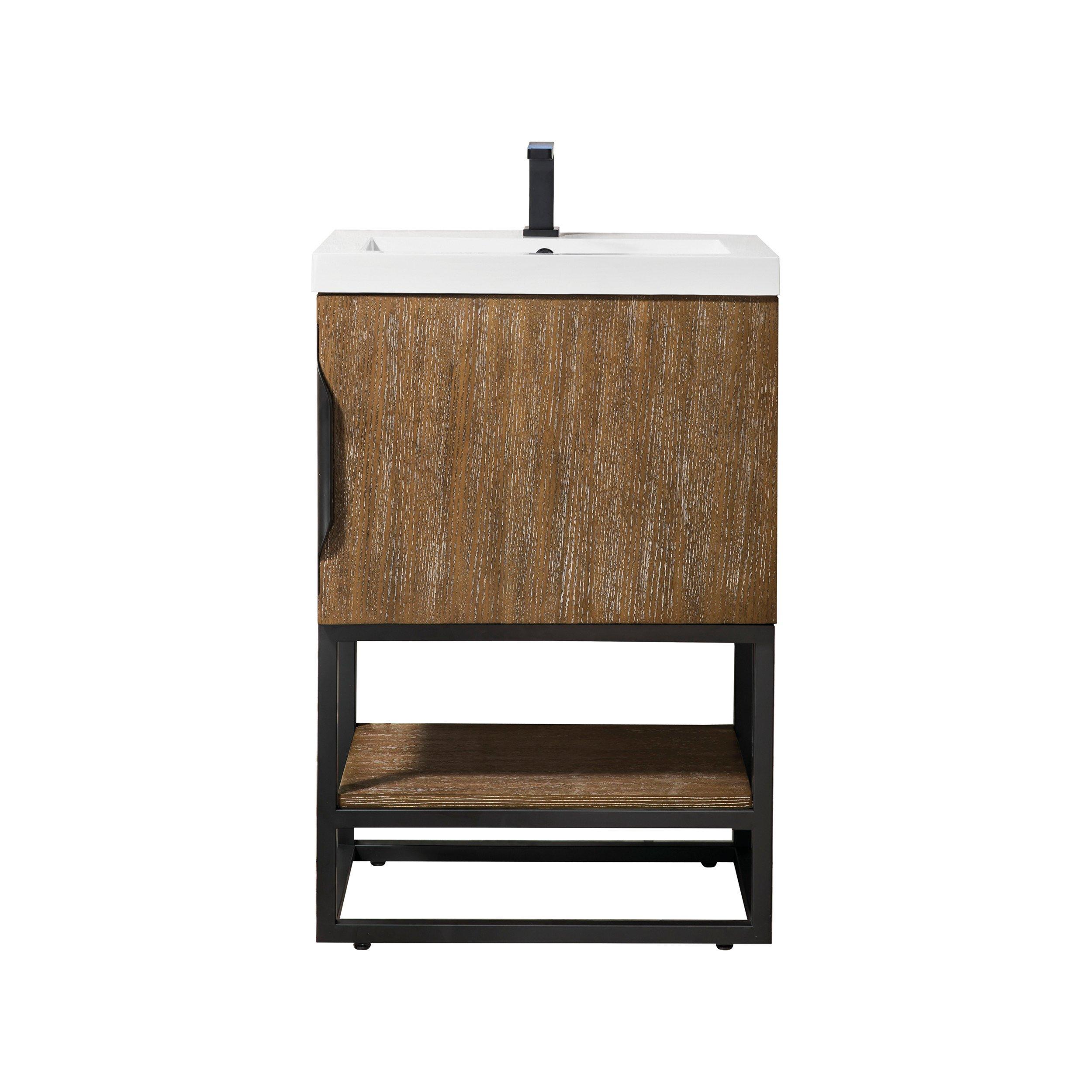 Columbia 24 in. Latte Oak and Matte Black Vanity with Glossy White Top