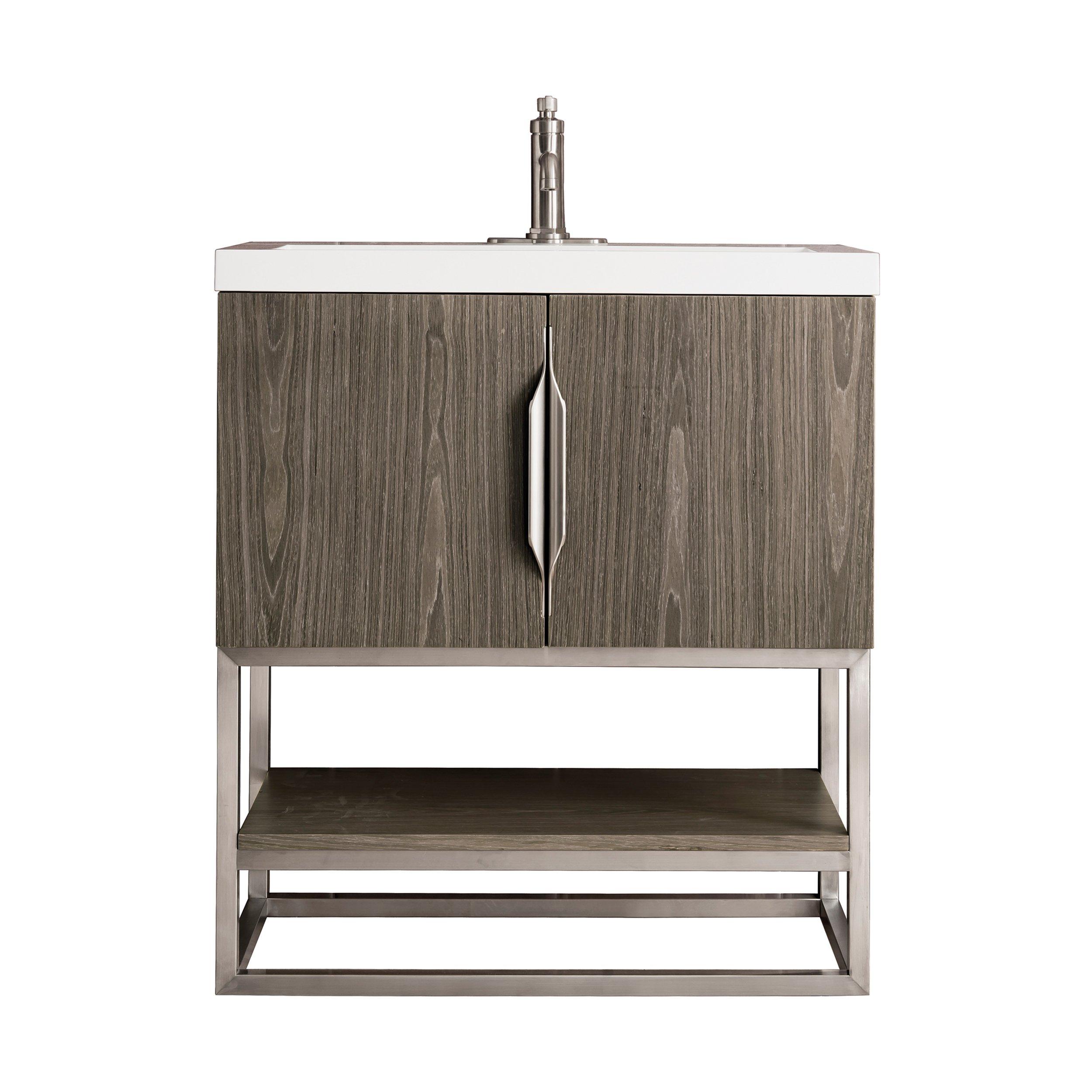 Columbia 31.5 in. Ash Gray and Brushed Nickel Vanity with Glossy White Top