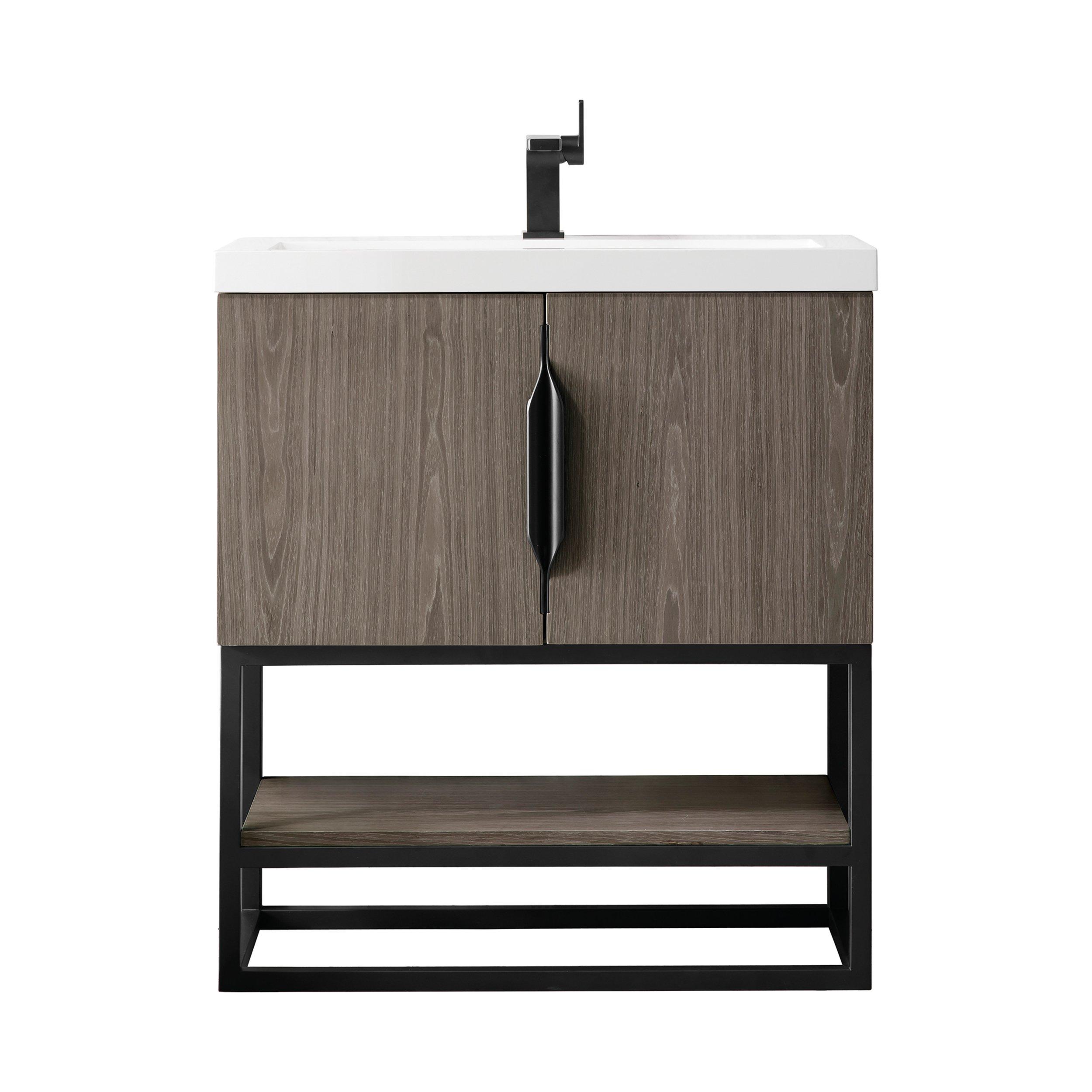 Columbia 31.5 in. Ash Gray and Matte Black Vanity with Glossy White Top