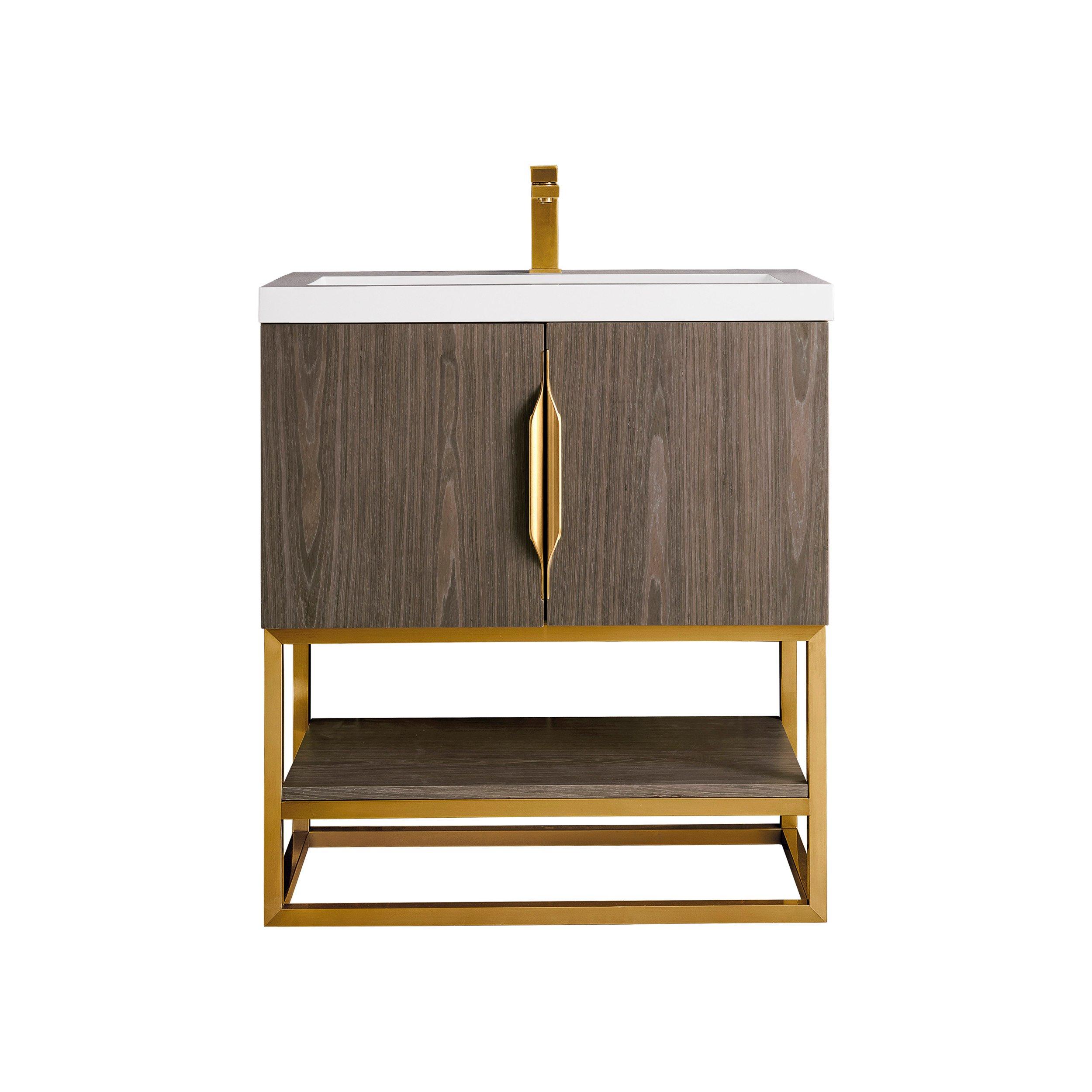 Columbia 31.5 in. Ash Gray and Radiant Gold Vanity with Glossy White Top