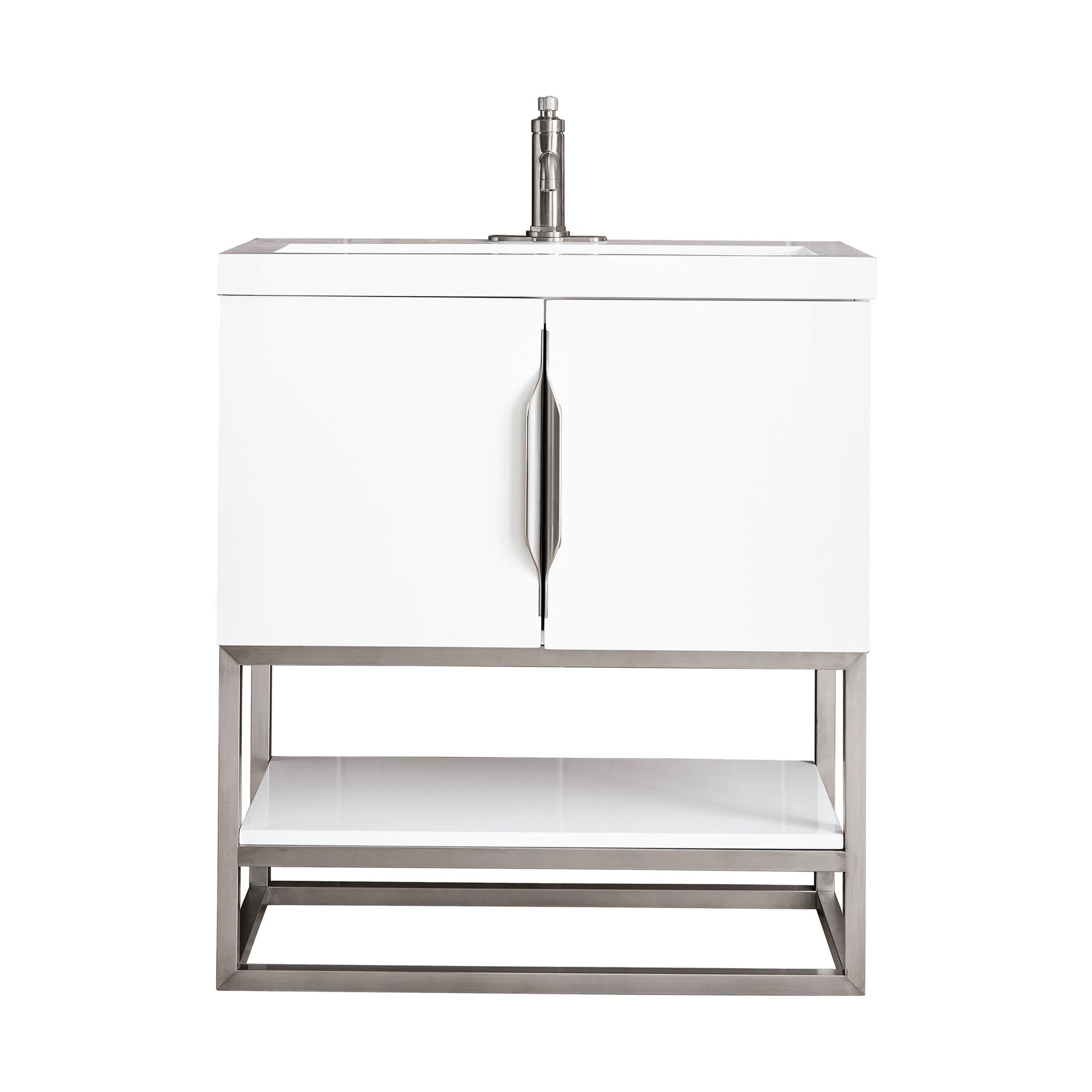 Columbia 31.5 in. Glossy White and Brushed Nickel Vanity with Glossy White Top
