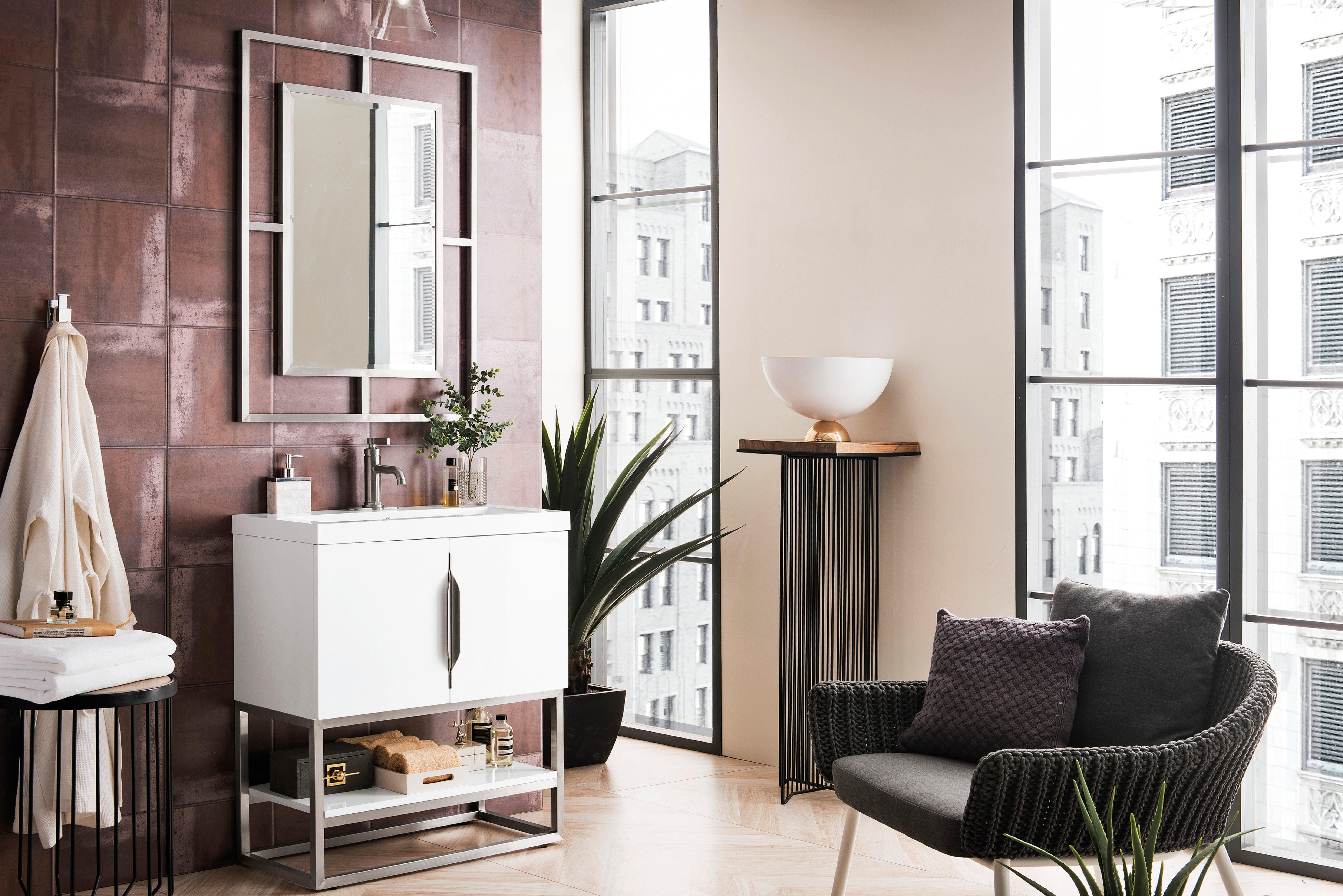 Columbia 31.5 in. Glossy White and Brushed Nickel Vanity with Glossy White Top