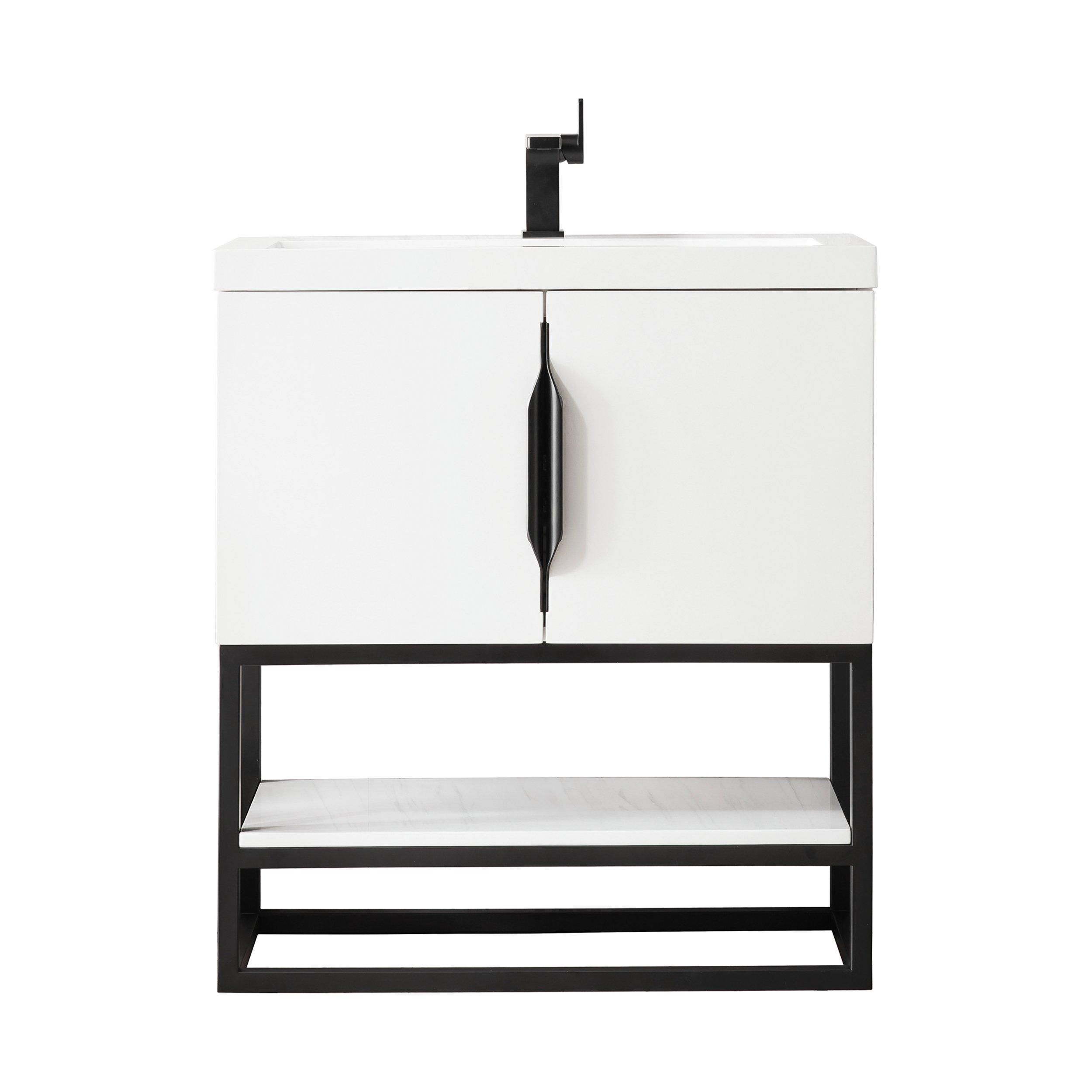 Columbia 31.5 in. Glossy White and Matte Black Vanity with Glossy White Top