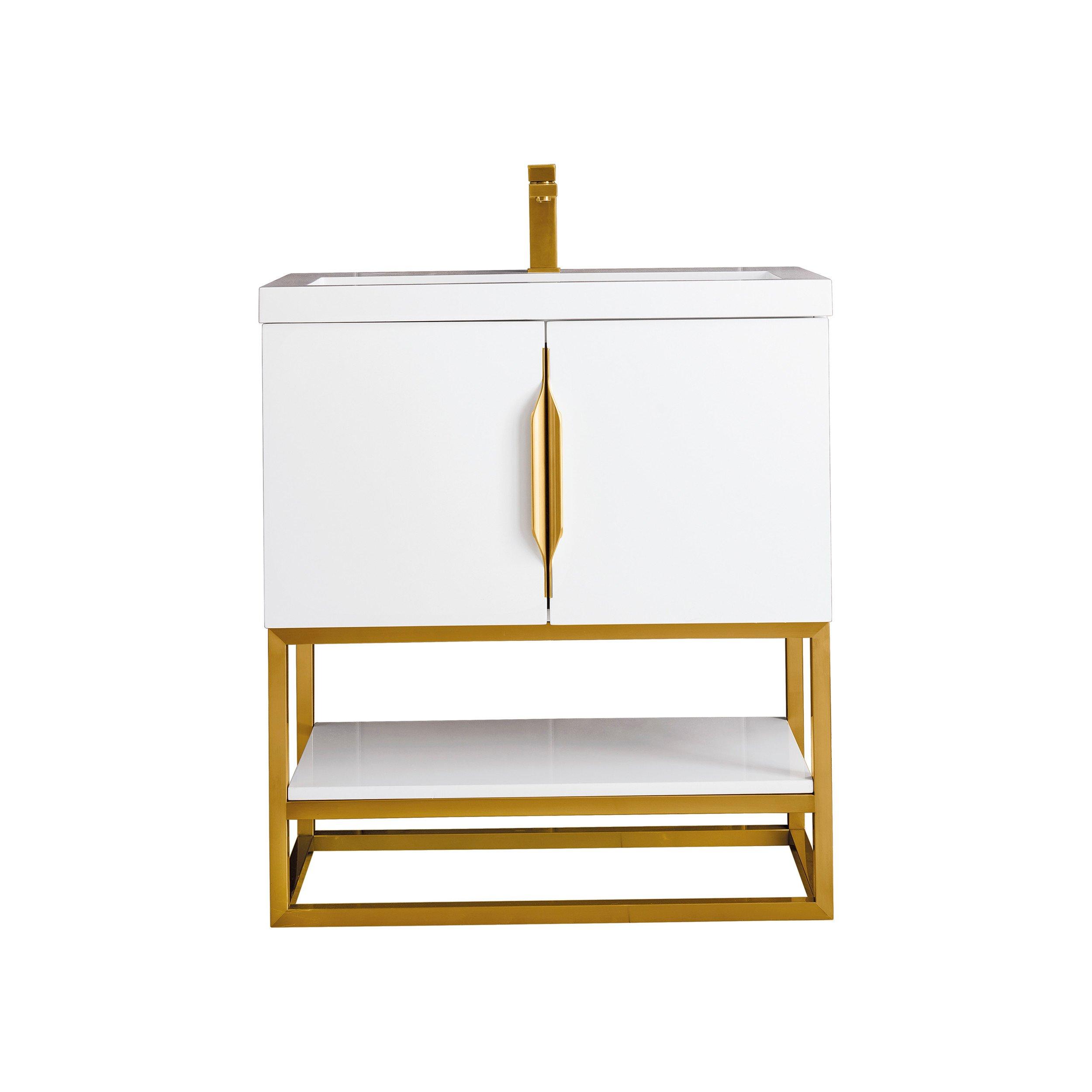 Columbia 31.5 in. Glossy White and Radiant Gold Vanity with Glossy White Top