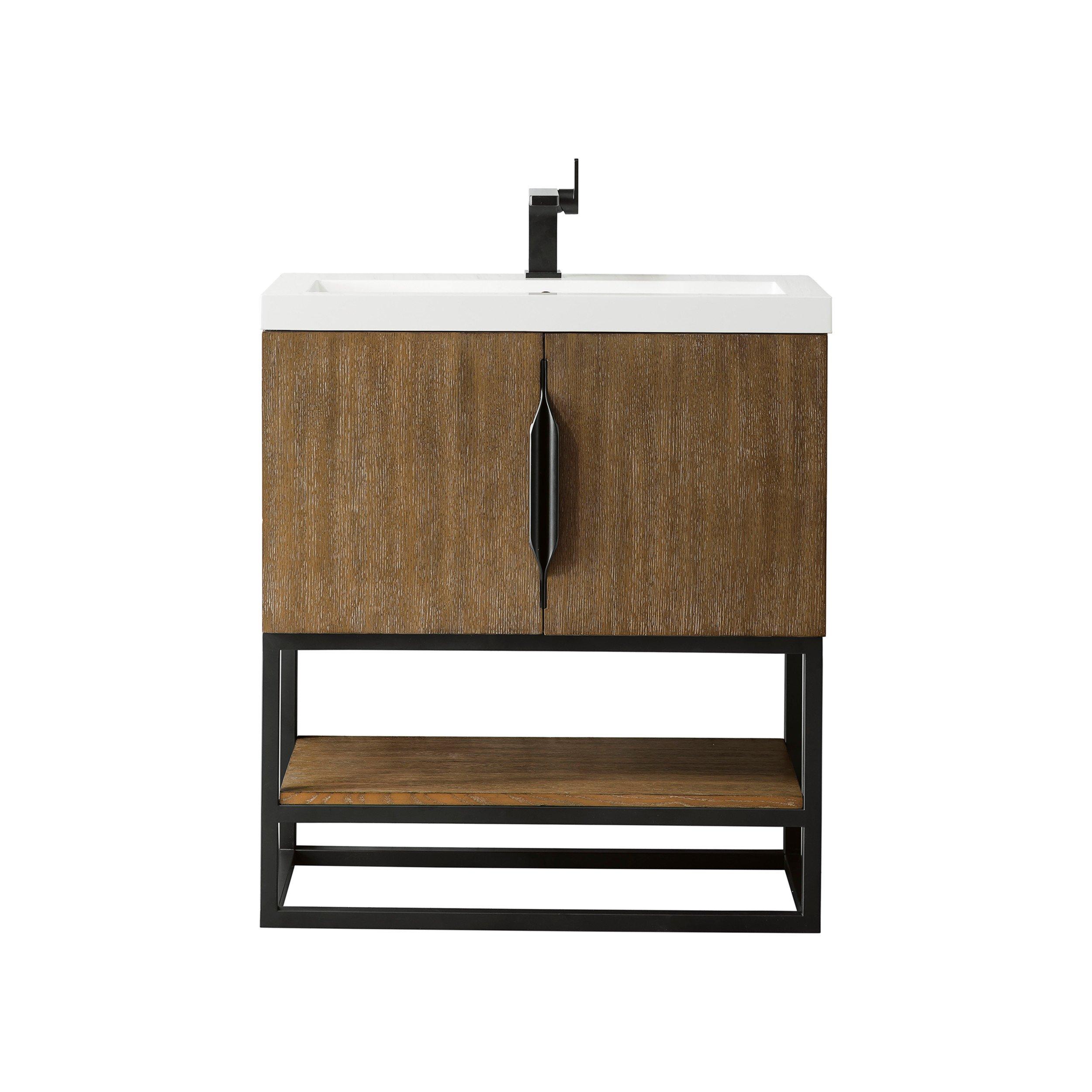 Columbia 31.5 in. Latte Oak and Matte Black Vanity with Glossy White Top