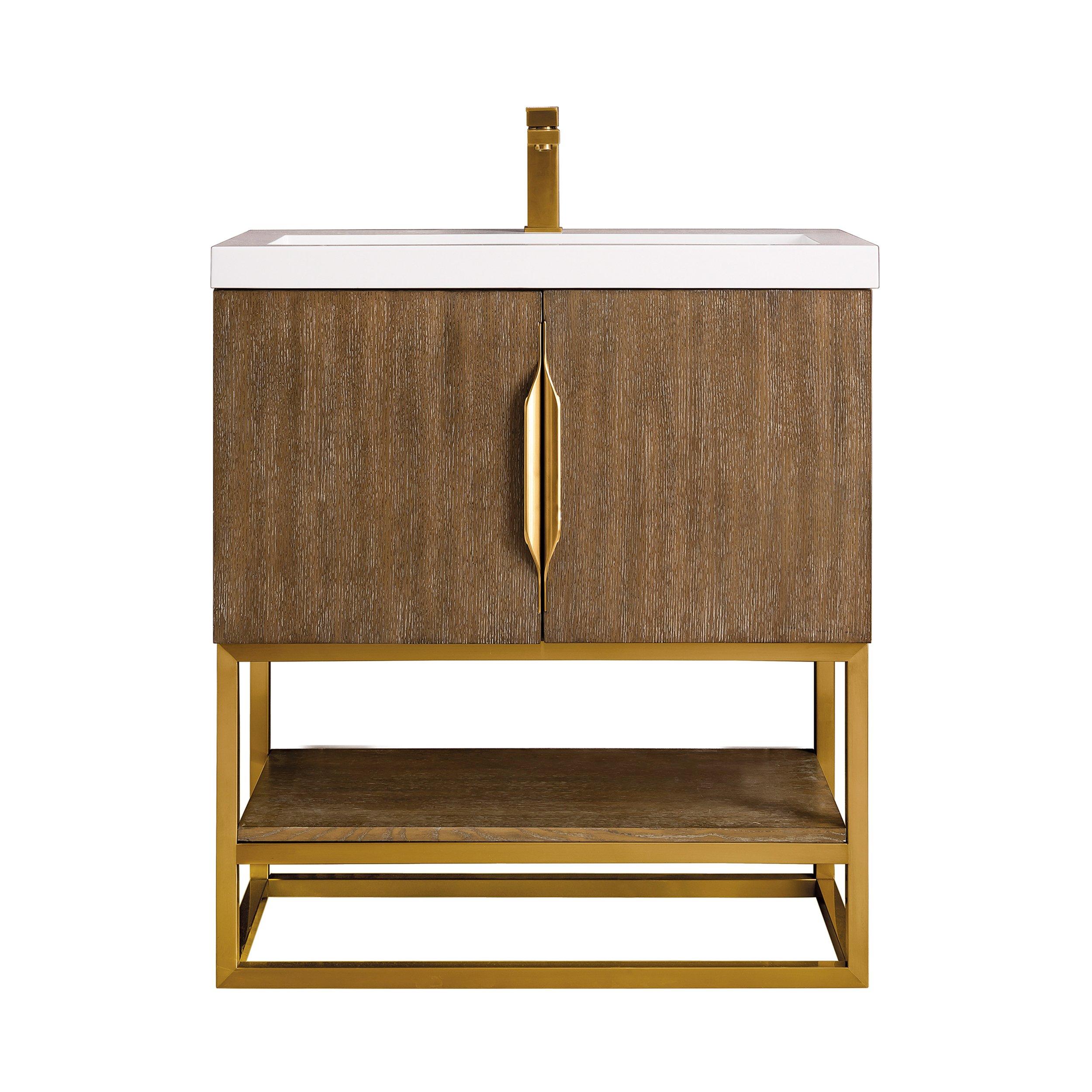 Columbia 31.5 in. Latte Oak and Radiant Gold Vanity with Glossy White Top