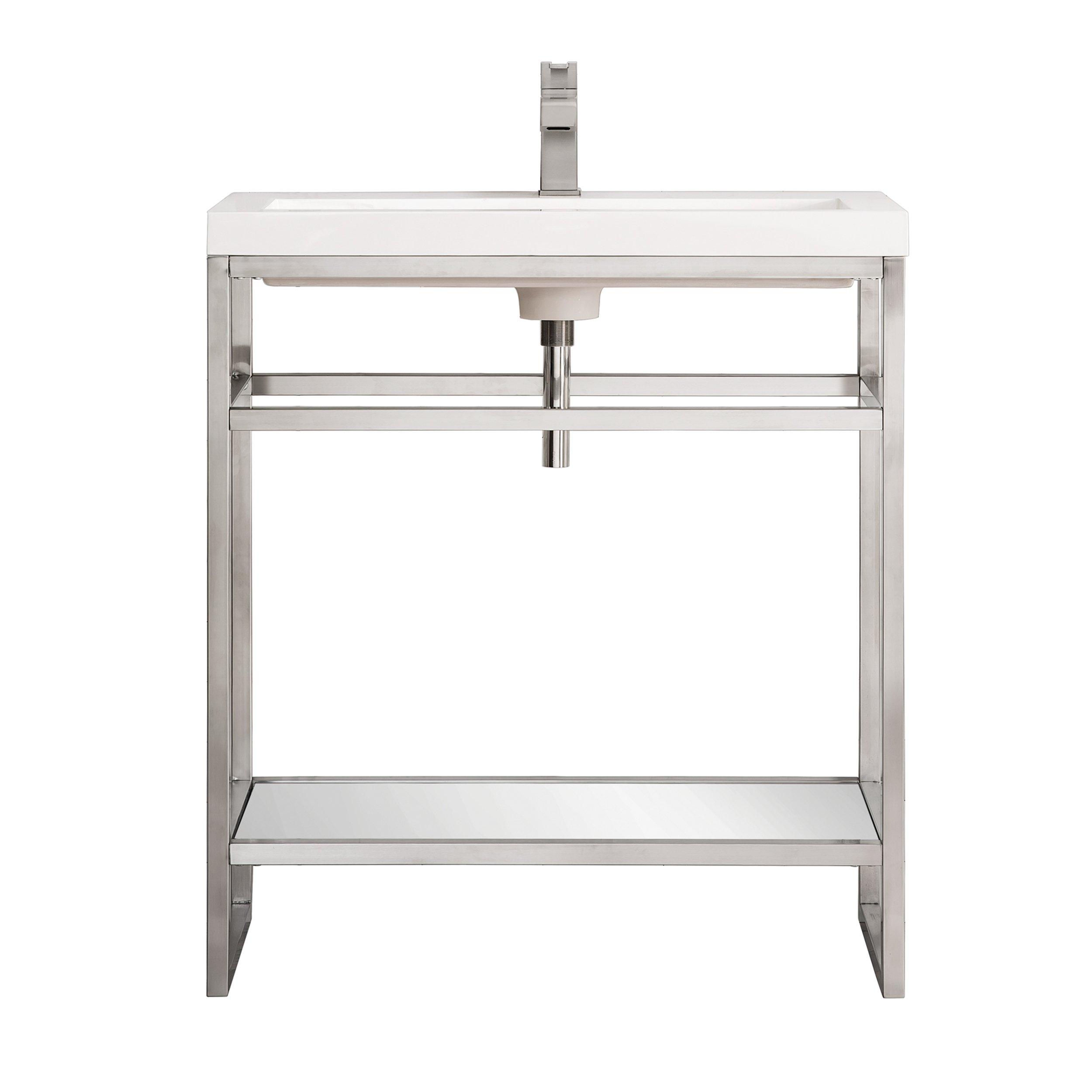 Boston 31.5 in. Brushed Nickel Vanity with Glossy White Top