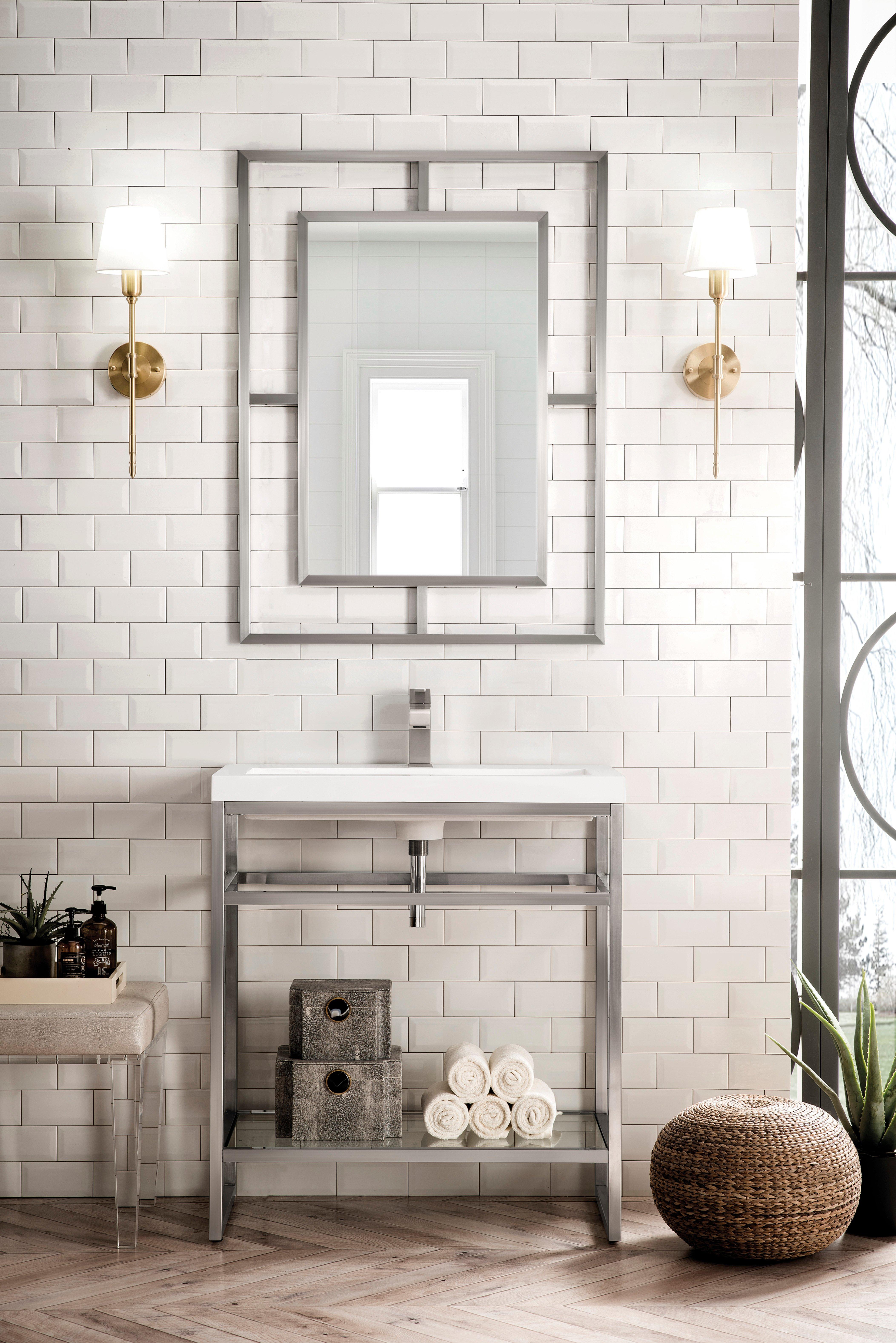 Boston 31.5 in. Brushed Nickel Vanity with Glossy White Top