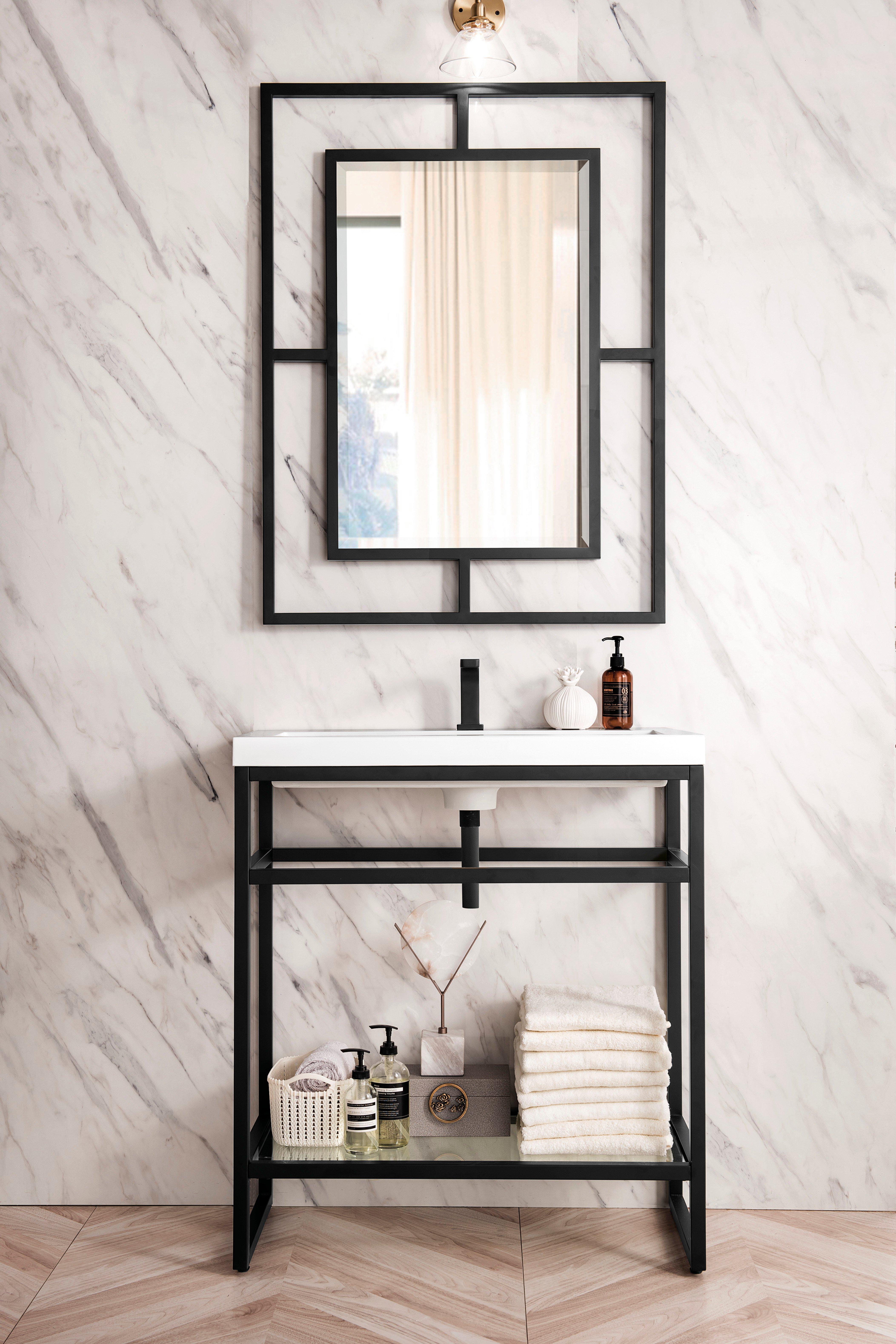 Boston 31.5 in. Matte Black Vanity with Glossy White Top
