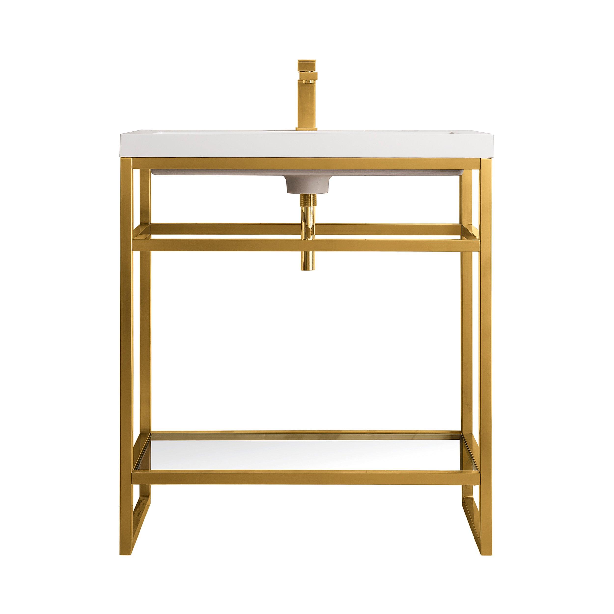Boston 31.5 in. Radiant Gold Vanity with Glossy White Top
