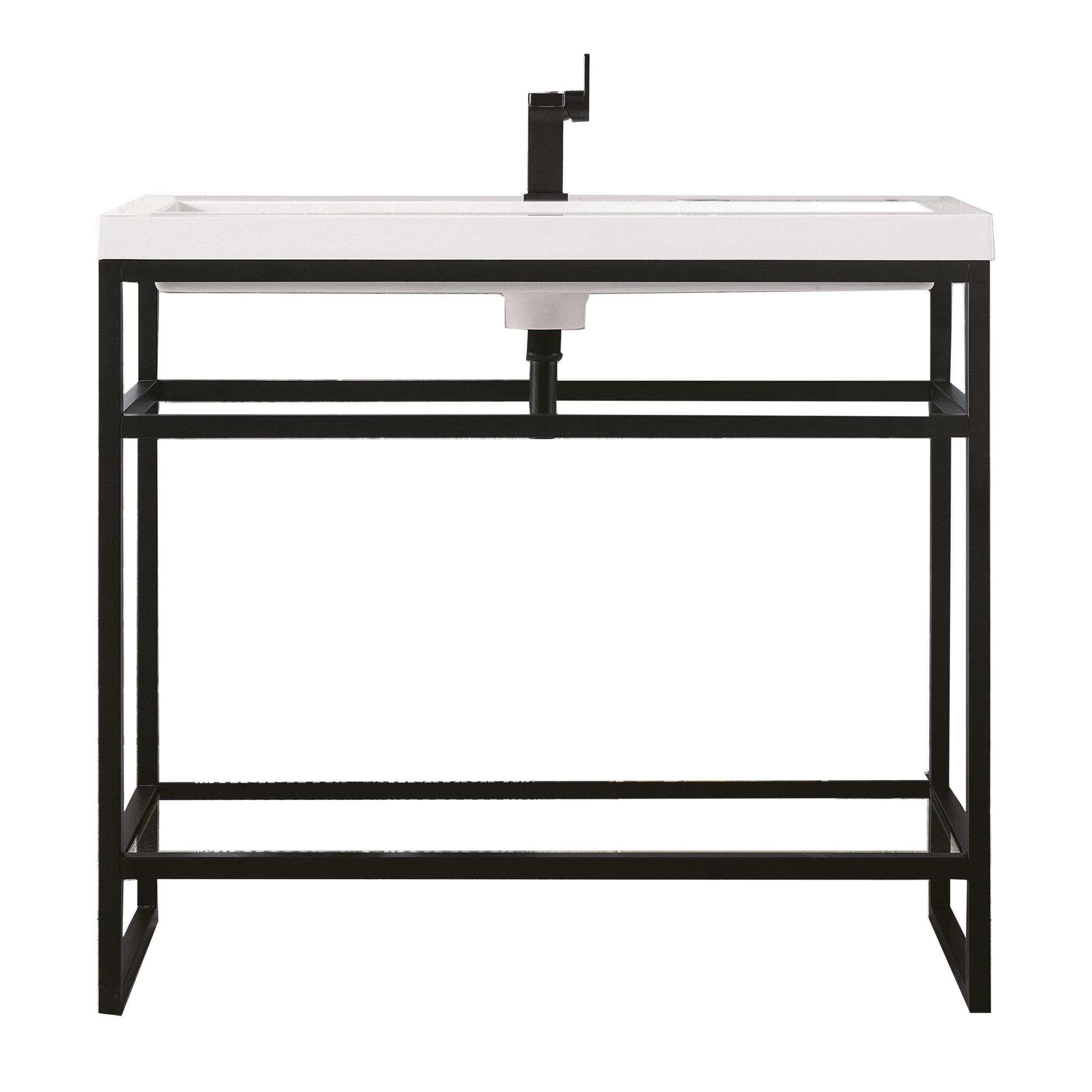 Boston 39.5 in. Matte Black Vanity with Glossy White Top Floor and Decor